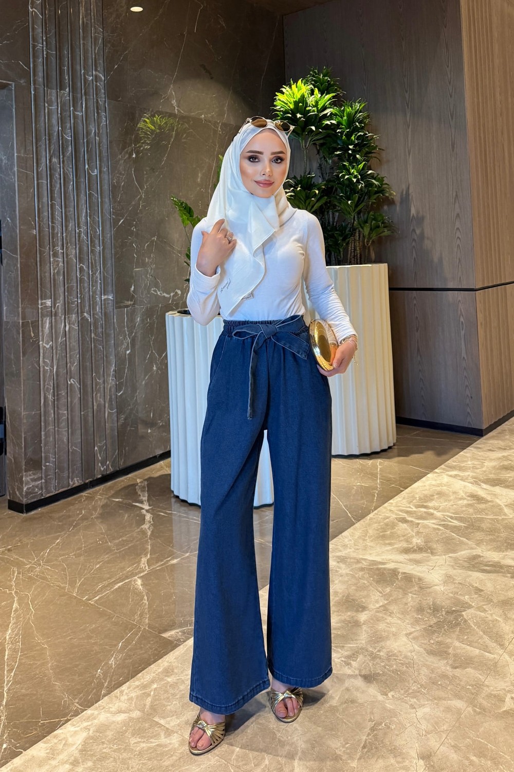 İmaj Butik Antrasit Kemerli Kot Palazzo Pantolon görsel 2