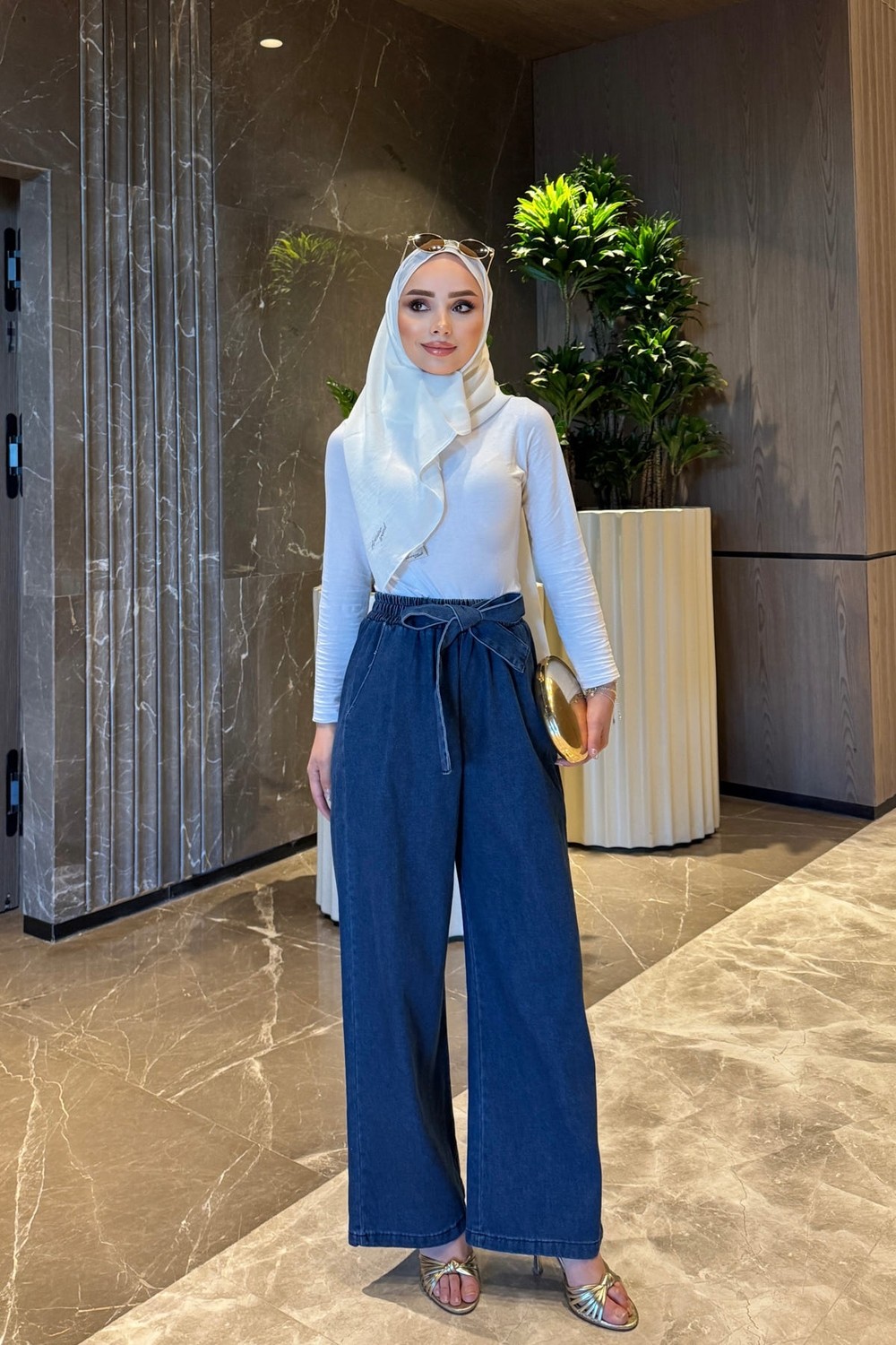 İmaj Butik Antrasit Kemerli Kot Palazzo Pantolon görsel 3