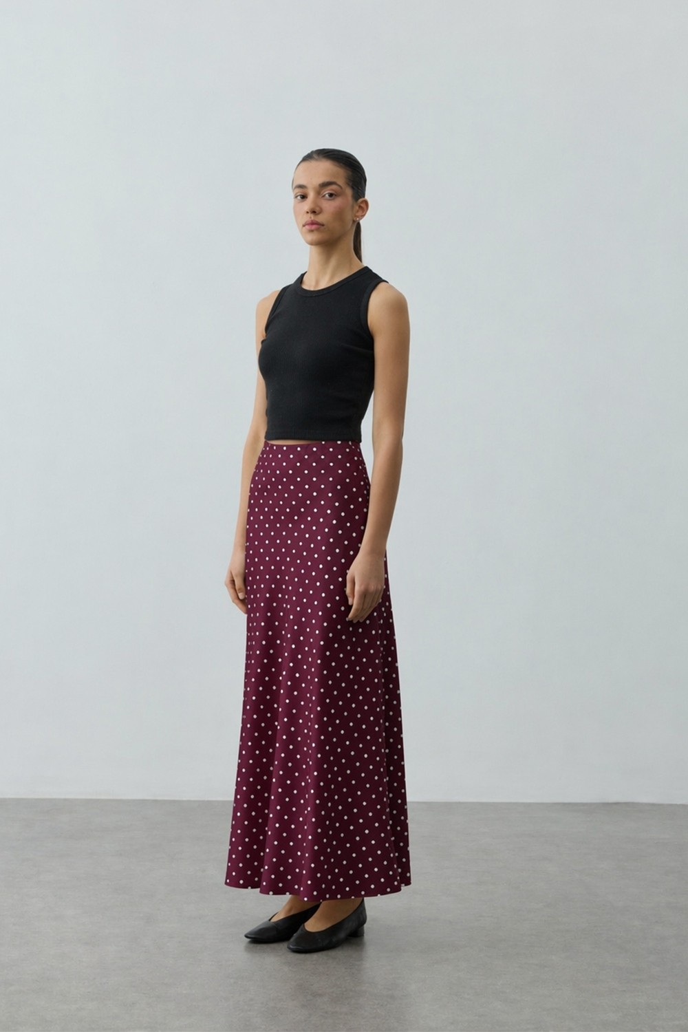 Fahhar Twill Puantiye Etek Mürdüm görsel 3