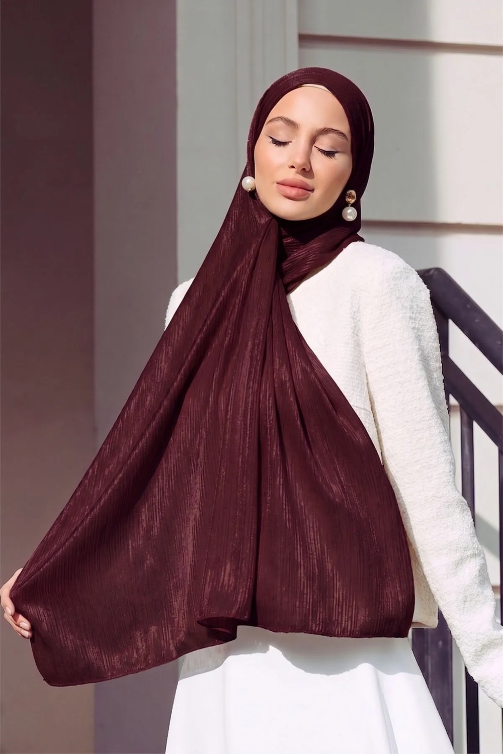 Olcay Yoryo Ipek Abiye Şal Koyu Bordo 103 görsel 4