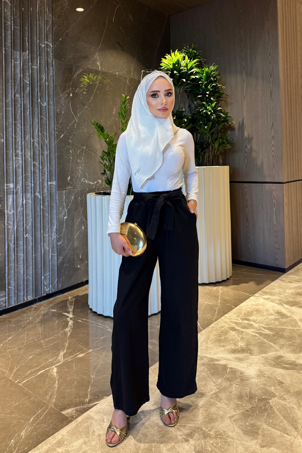İmaj Butik Antrasit Kemerli Kot Palazzo Pantolon görsel 5