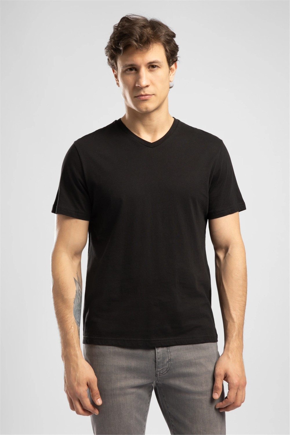 Lee Cooper Jonat Erkek Regular Fit %100 Pamuk Basic V Yaka T-Shirt Siyah görsel 7