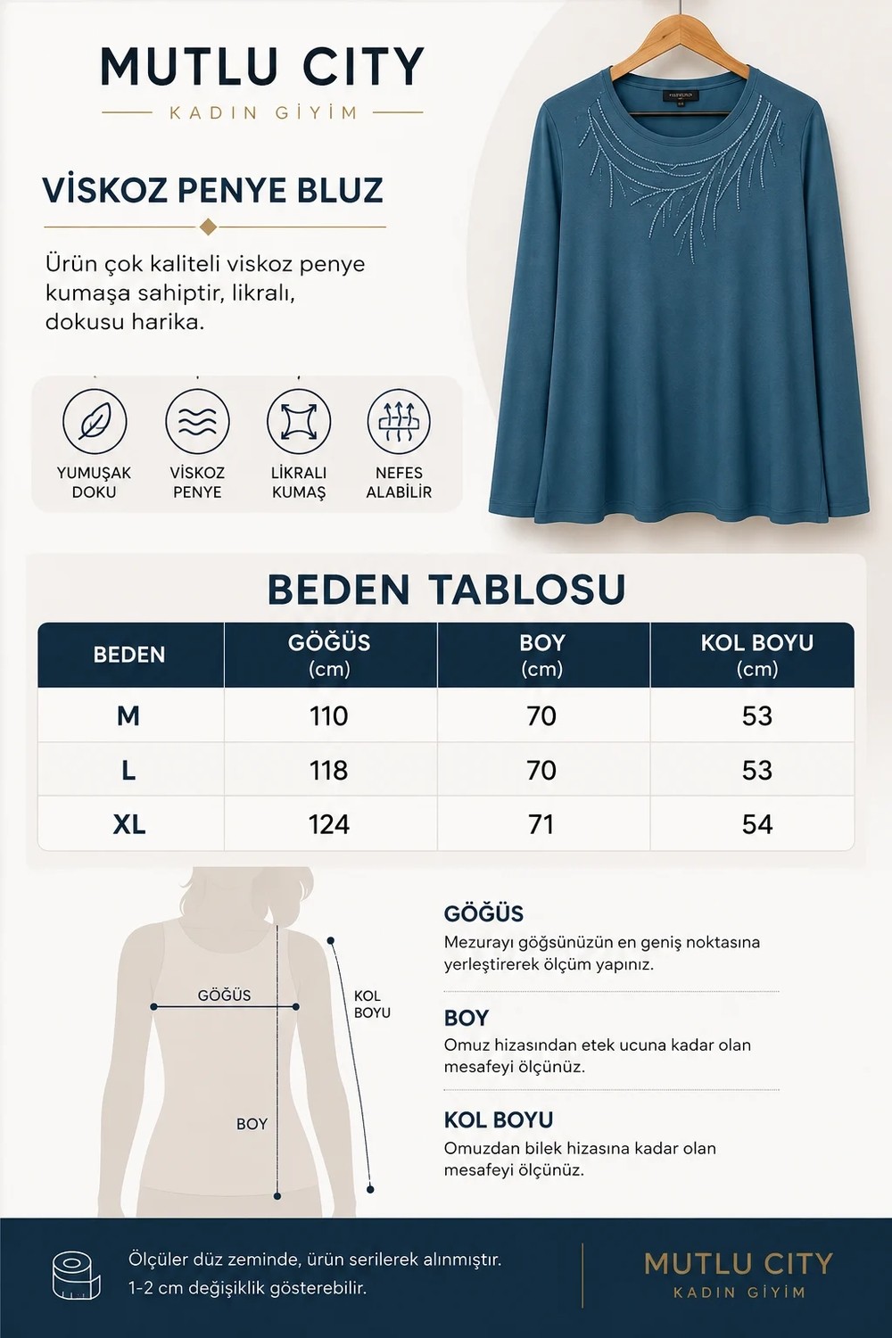 Mutlu City Kadın Orta Yaş ve Üzeri Klasik Anne Penye Bluz 30261 görsel 6