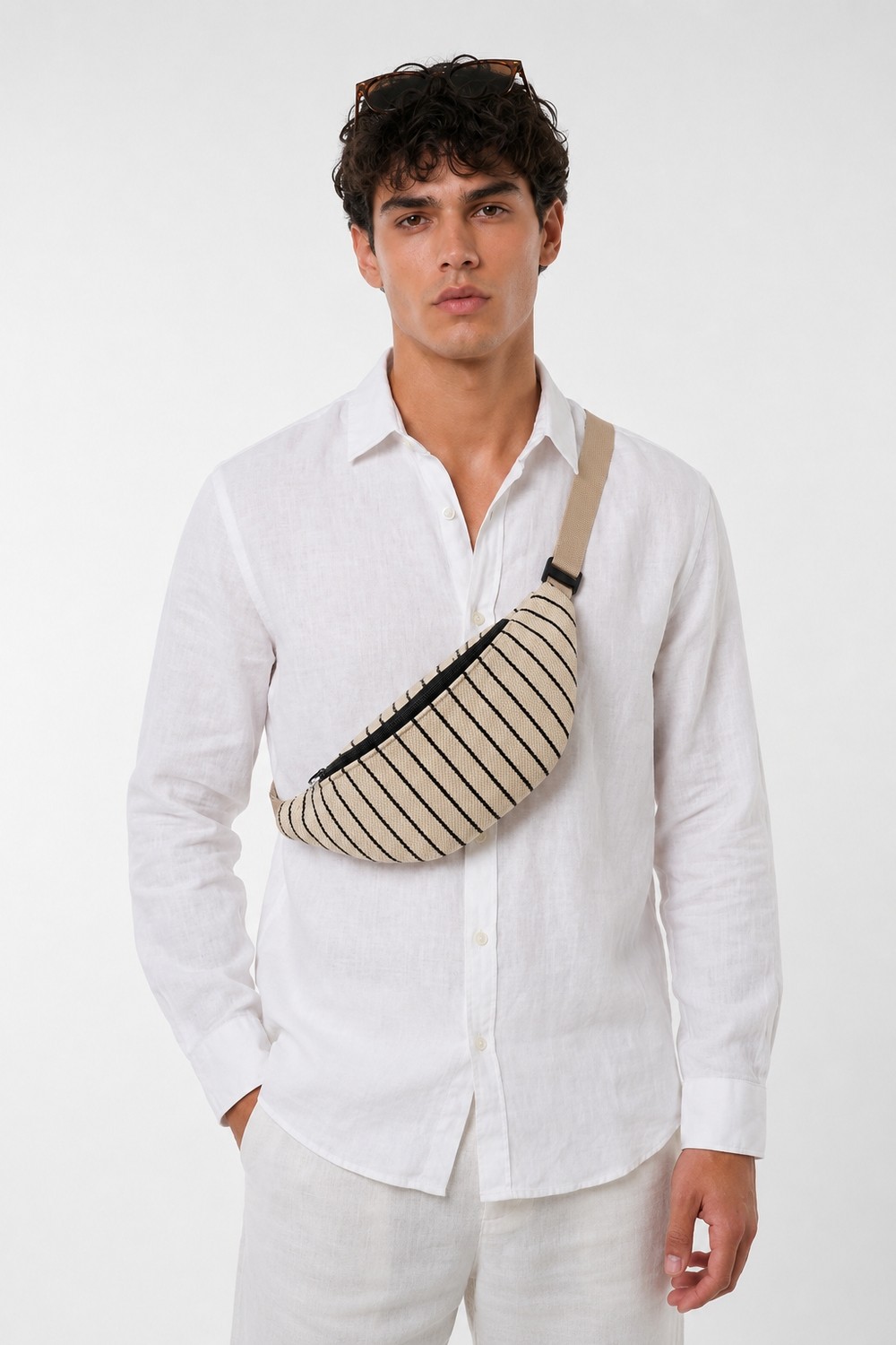 The Modawest Unisex Çizgili Desenli Dokuma Bel ve Omuz Çantası