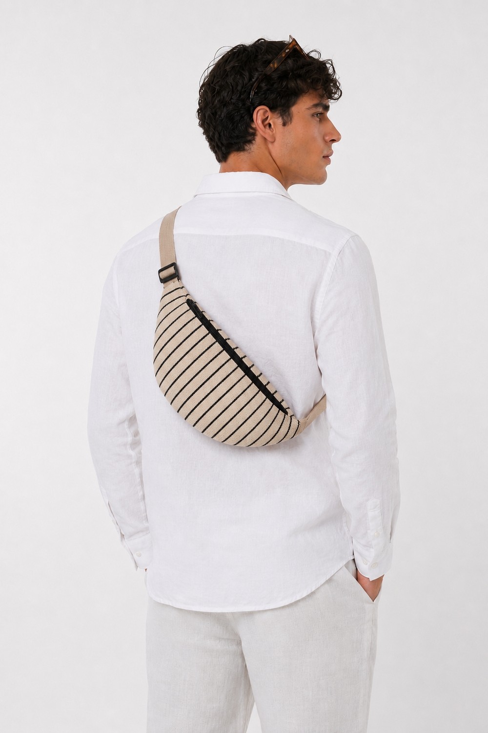 The Modawest Unisex Çizgili Desenli Dokuma Bel ve Omuz Çantası görsel 7