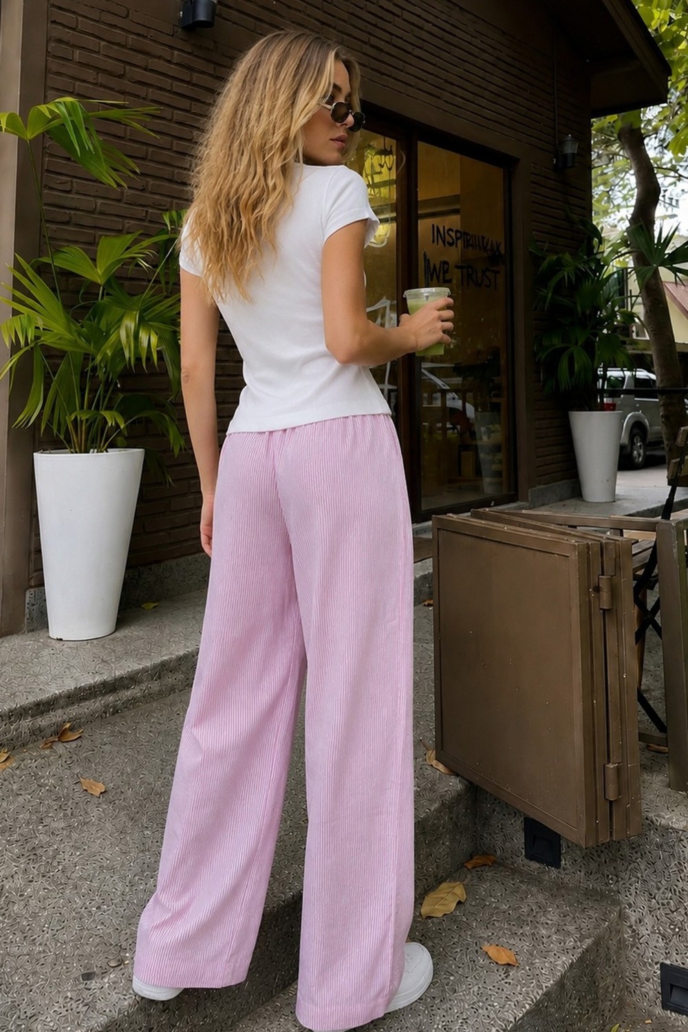 Siyah İnci Pembe Çizgi Desenli Üst Pamuklu Fitilli Kaşkorse T-Shirt Ince Soft Örme Pijama Takımı 8047 görsel 5