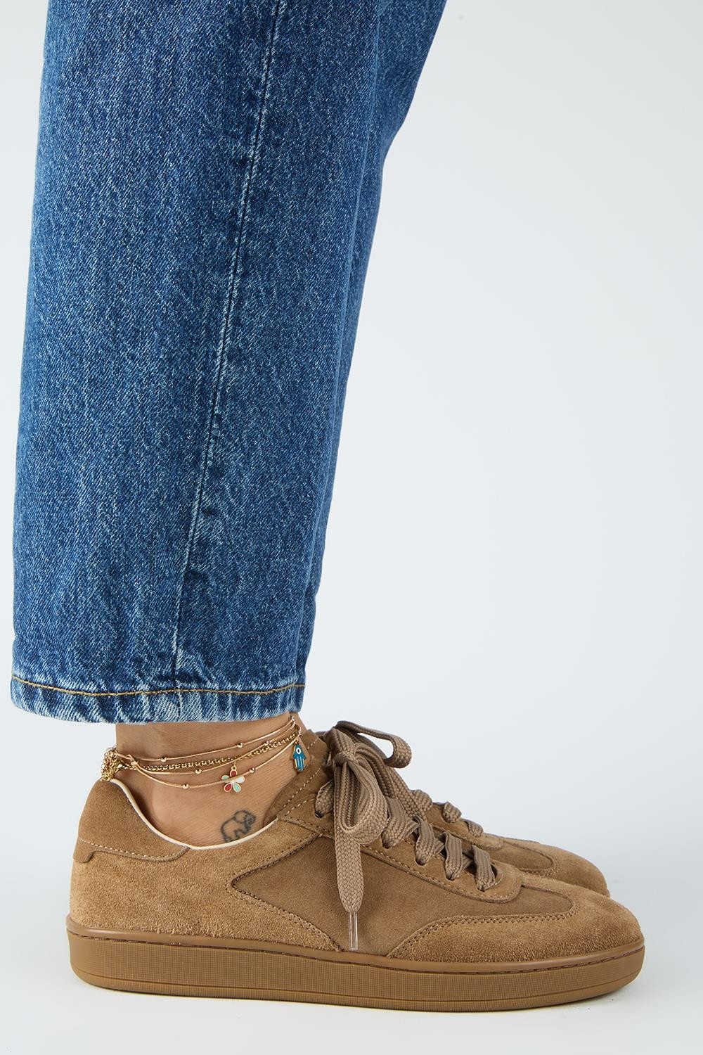Manijero Krahe Barbella Kadın Hakiki Deri Üç Ayrı Alternatif Bağcıklı Haki Sneakers