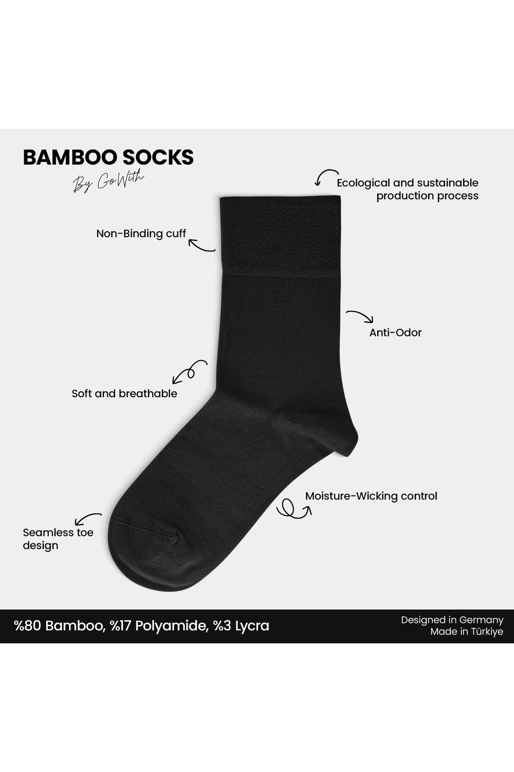 GoWith 6'lı Bambu Premium Siyah - Renkli Dikişsiz Kutulu Nefes Alabilir Klasik Erkek - Kadın Çorap 3560 görsel 3
