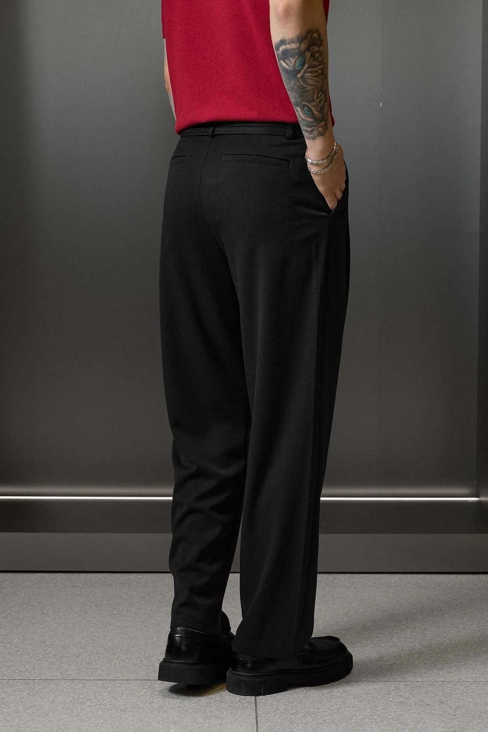Abluka Online Erkek Baggy Fit Kemer Detaylı Gabardin Kumaş Pantolon Siyah görsel 6
