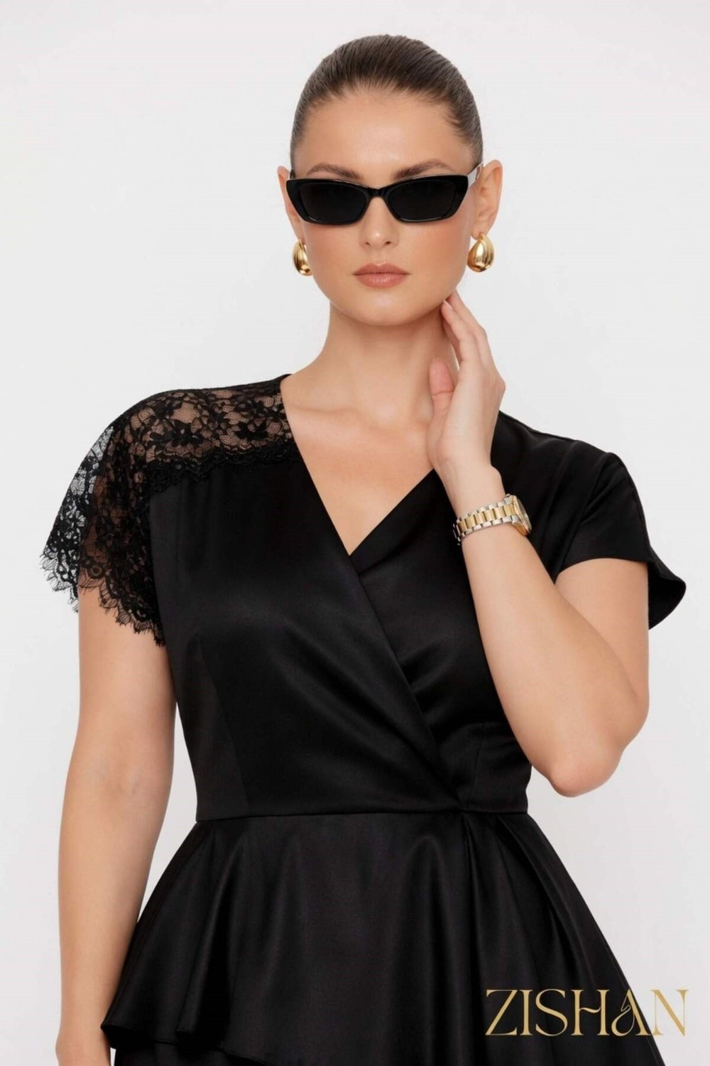 Saten Peplum Dantel Detaylı Etek Bluz Ikili Büyük Beden Takım | 44-46-48-50 Beden 8402 görsel 2