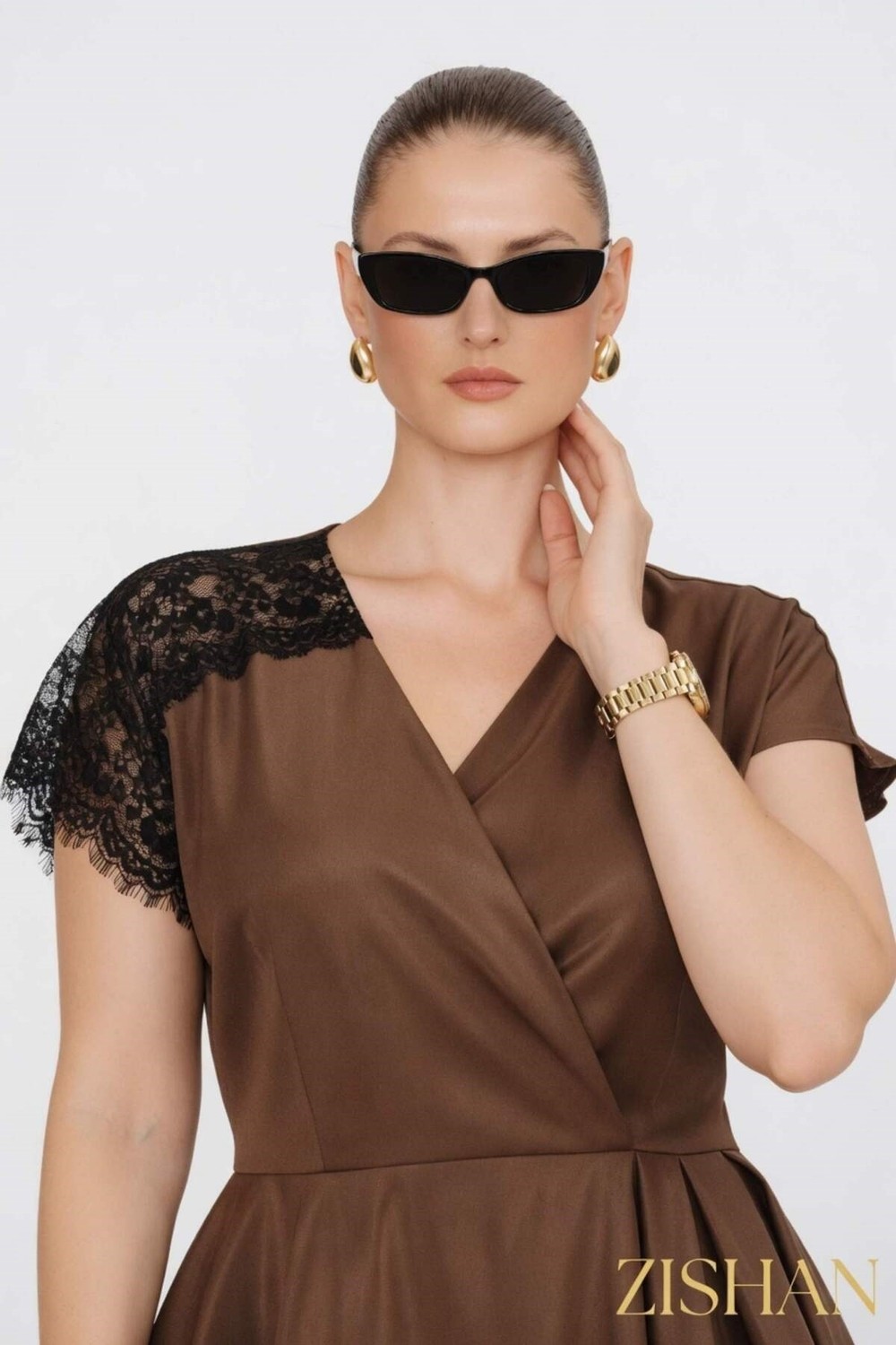 Saten Peplum Dantel Detaylı Etek Bluz Ikili Büyük Beden Takım | 44-46-48-50 Beden 8402 görsel 7