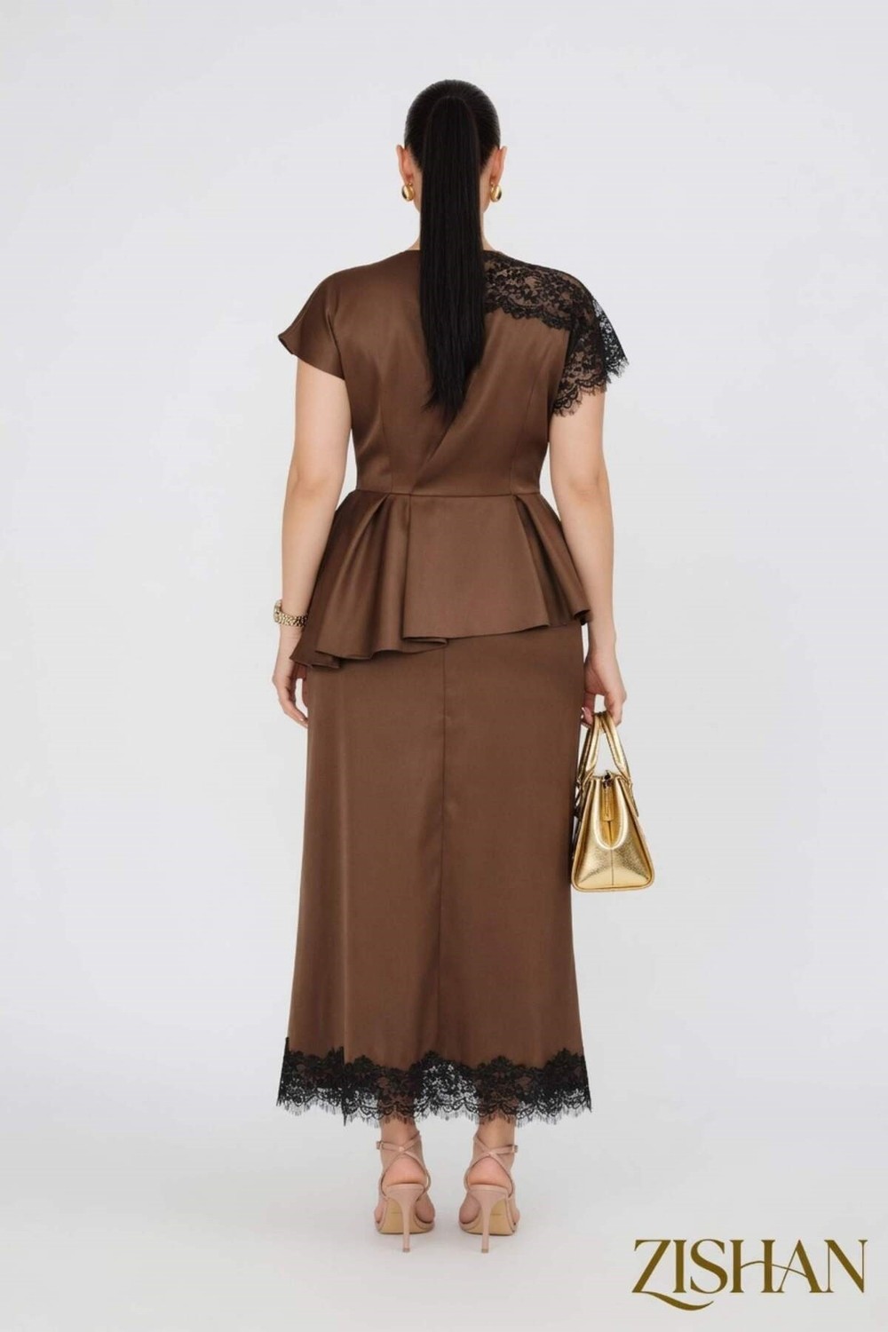 Saten Peplum Dantel Detaylı Etek Bluz Ikili Büyük Beden Takım | 44-46-48-50 Beden 8402 görsel 8