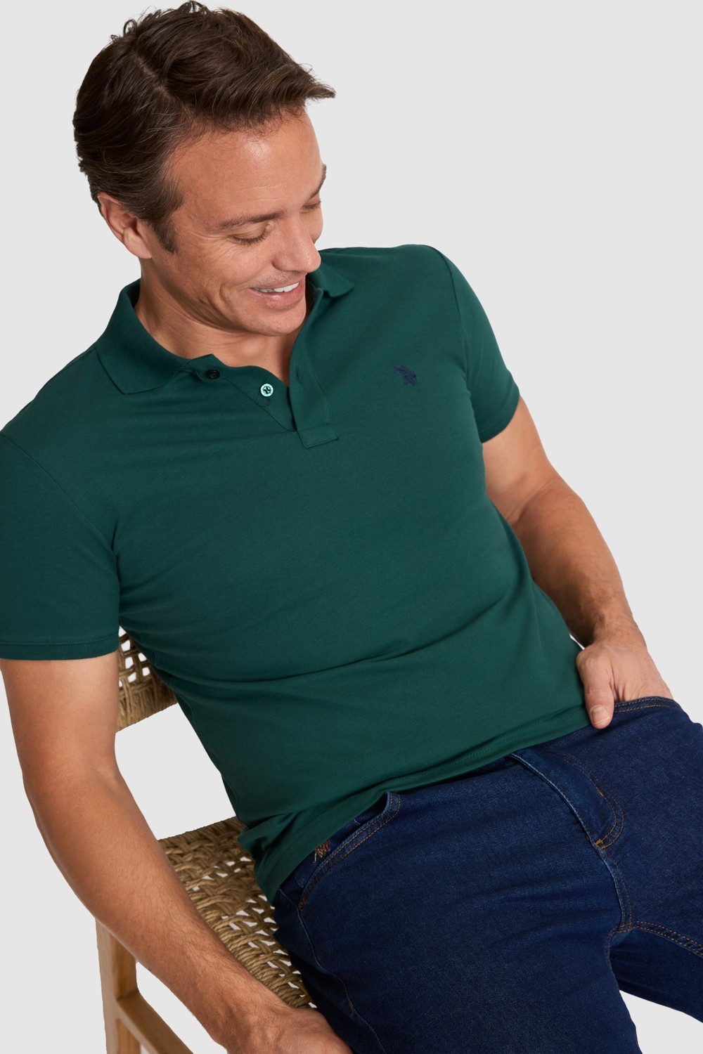 U.S. Polo Assn. Erkek Koyu Yeşil Slim Fit Polo Yaka Basic Tişört 50322347-VR079