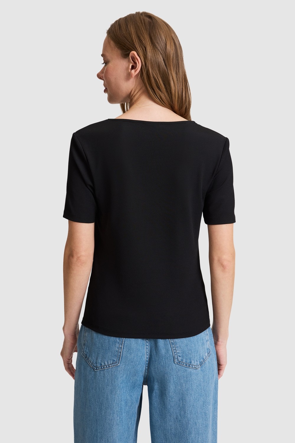 U.S. Polo Assn. Kadın Siyah Kare Yaka Basic Tişört 50323524-VR046 görsel 5