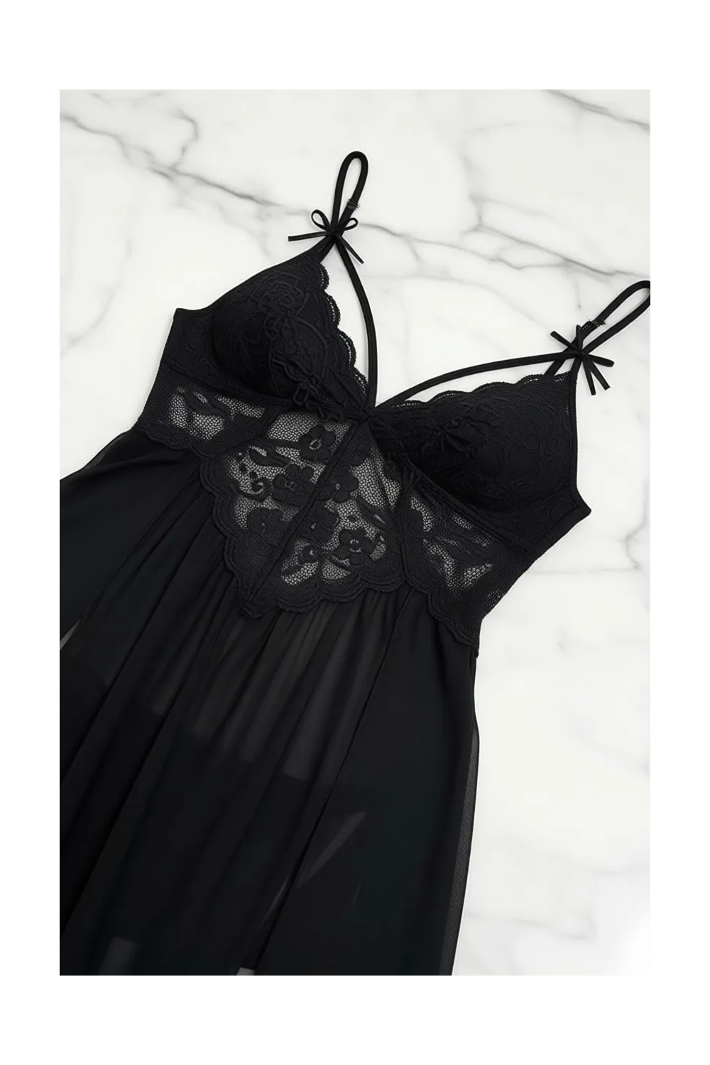 Merry See Kadın Dantel Gecelik Kırmızı Renkli Yanlardan Bacak Dekolteli Şık Tasarım 90% Polyester görsel 6