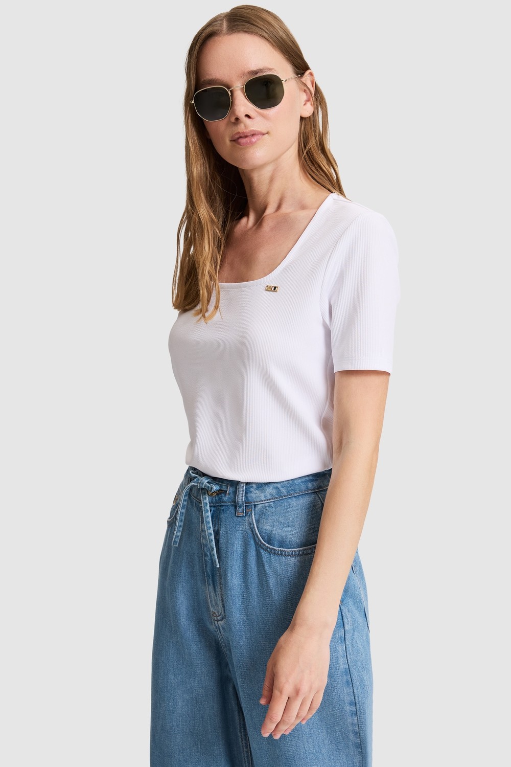 U.S. Polo Assn. Kadın Siyah Kare Yaka Basic Tişört 50323524-VR046 görsel 7