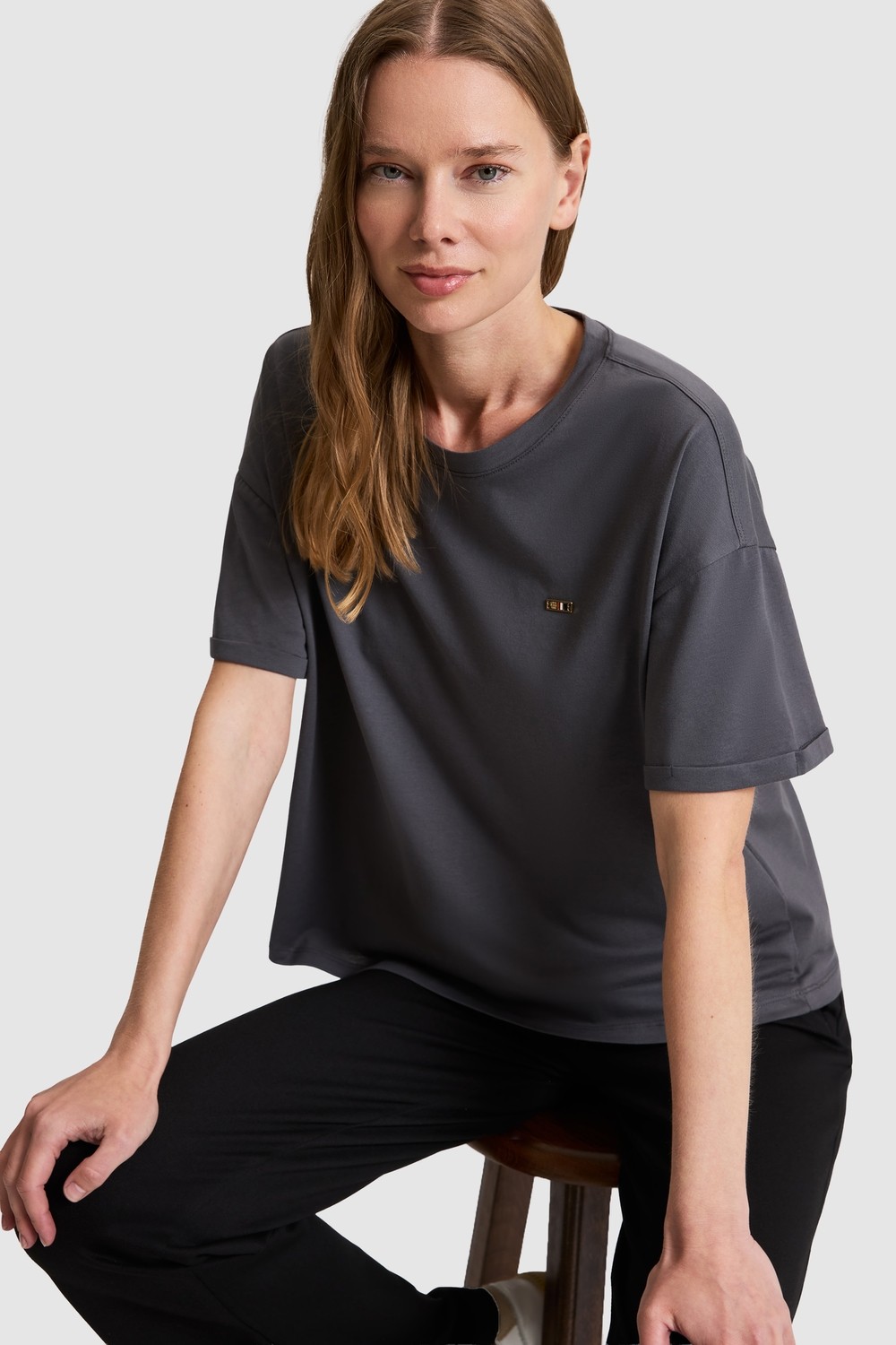 U.S. Polo Assn. Kadın Antrasit Bisiklet Yaka Basic Tişört 50323545-VR006