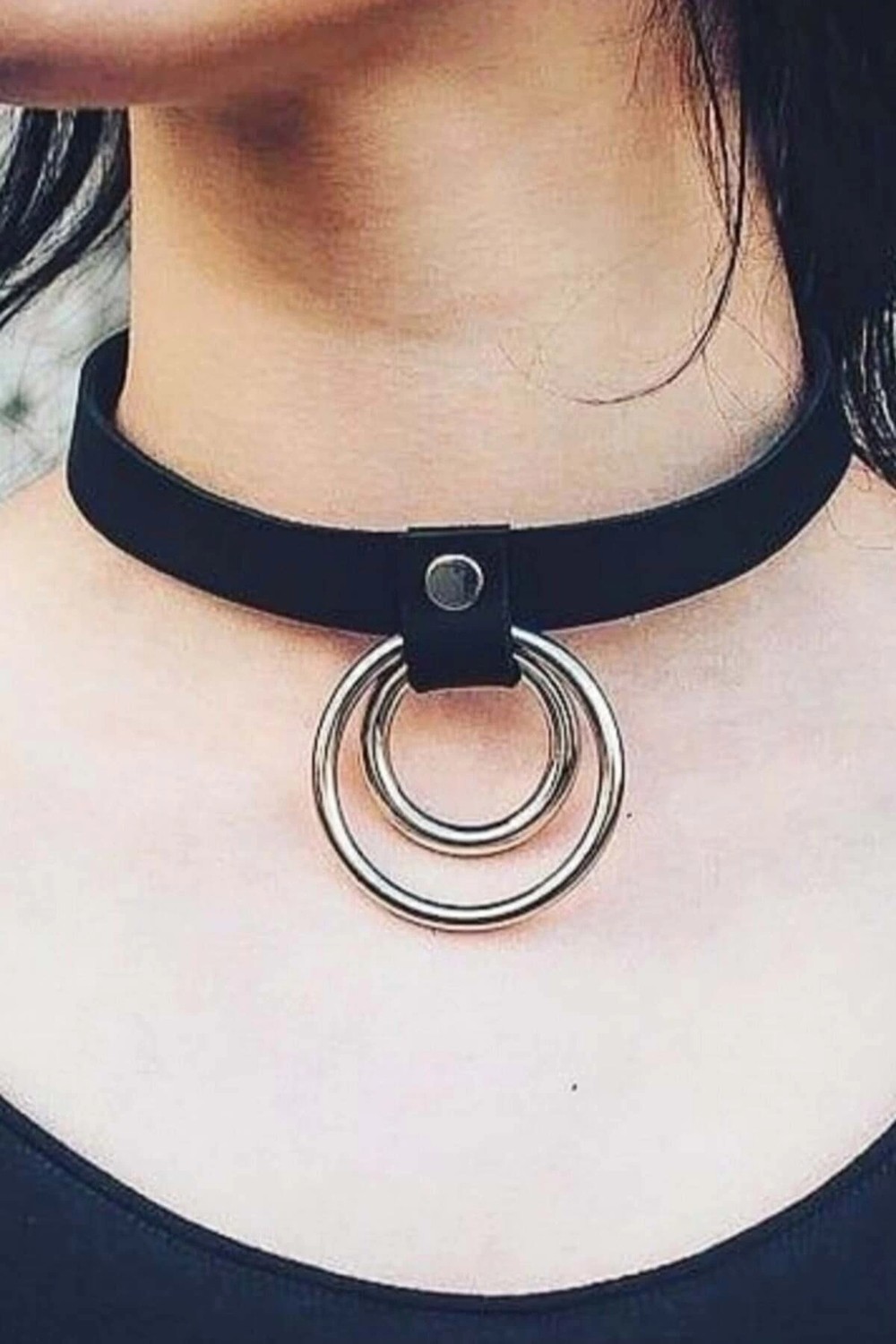 Nemere Ince Şerit Halka Detaylı Ayarlı Şık Deri Choker - BRF685