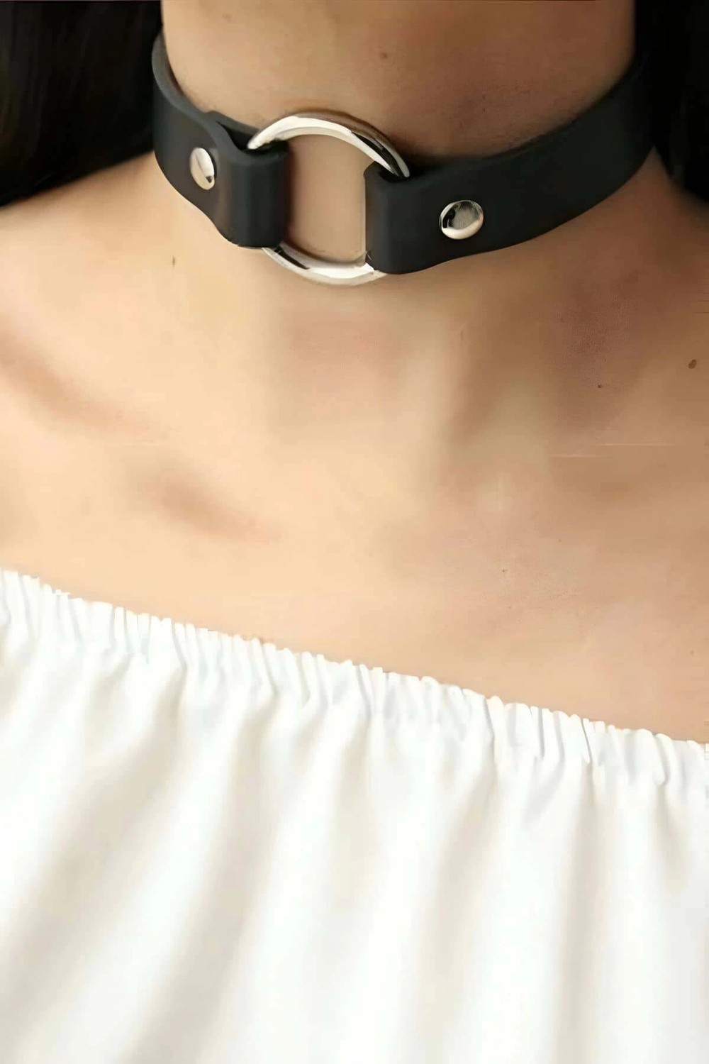 Nemere Tek Halka Detaylı Ayarlanabilir Şık Deri Choker - BRF684