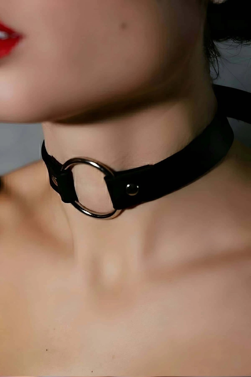 Nemere Tek Halka Detaylı Ayarlanabilir Şık Deri Choker - BRF684 görsel 2