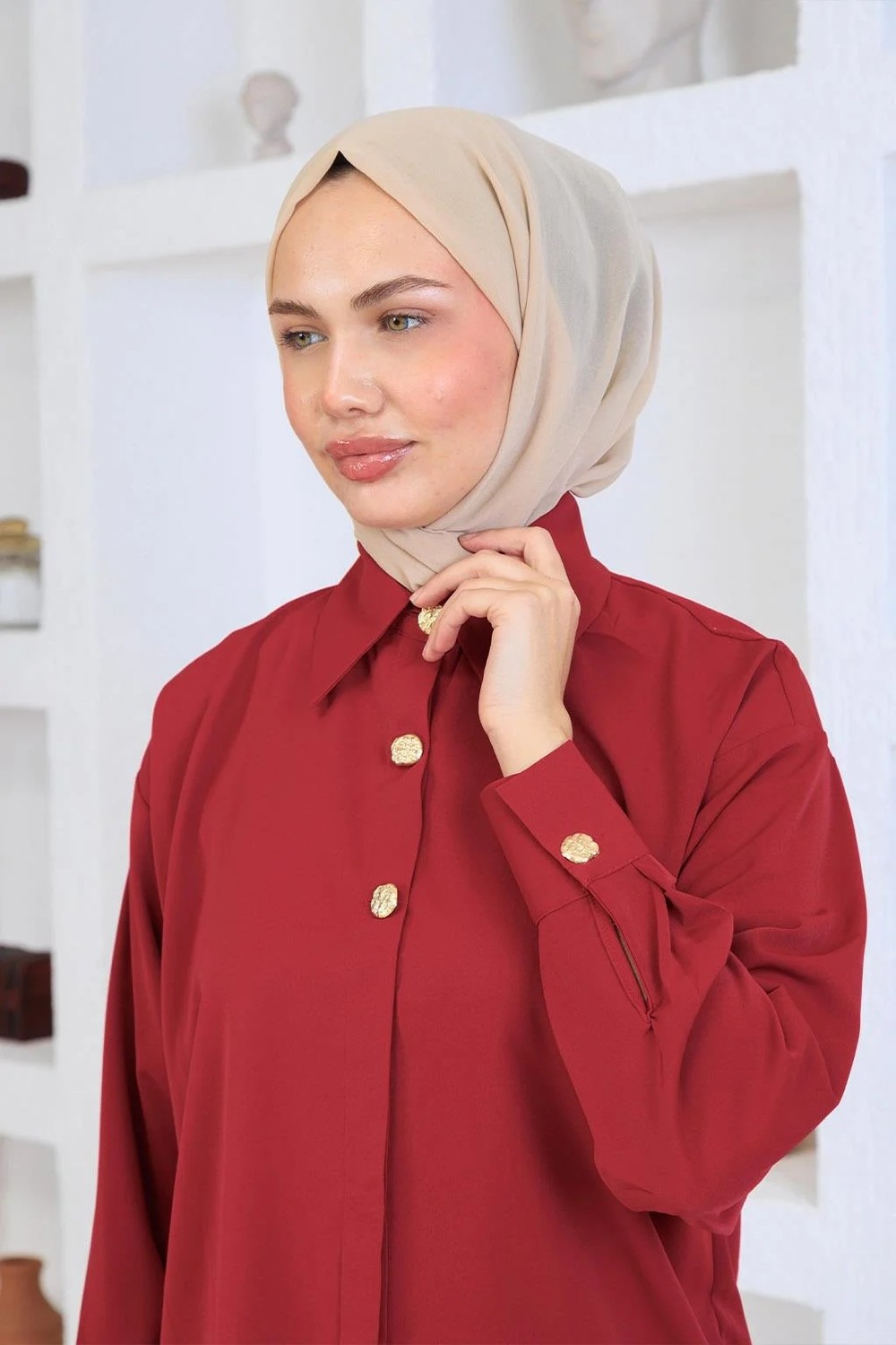 Esma Gündoğdu Jesica Gömlek Bordo görsel 3
