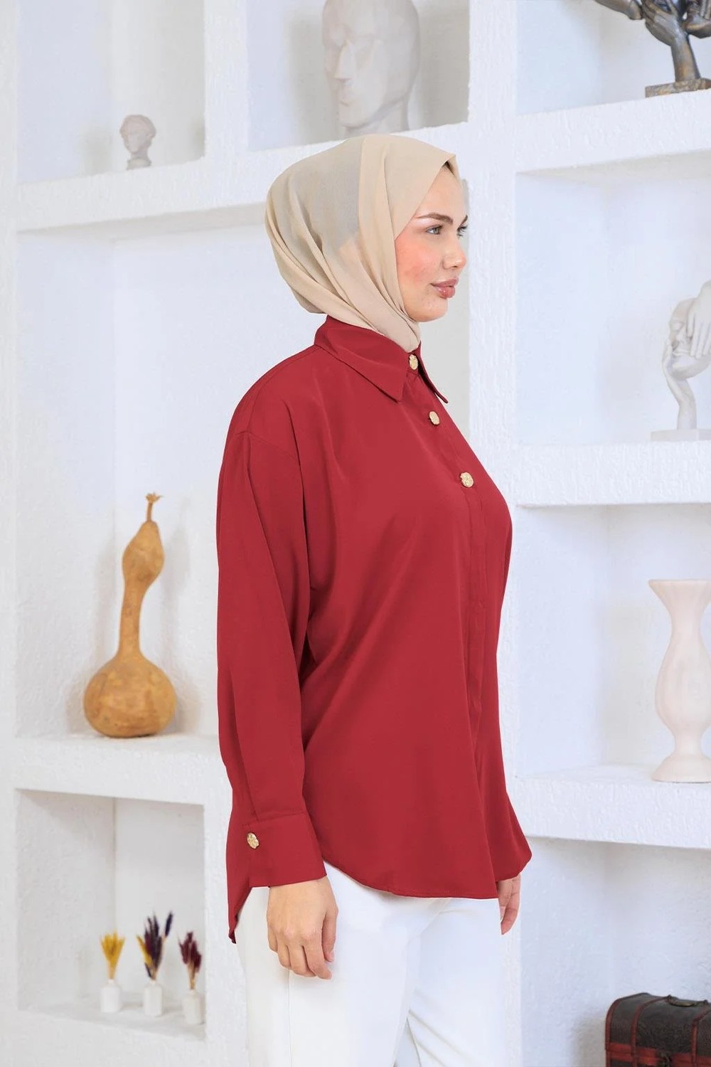 Esma Gündoğdu Jesica Gömlek Bordo görsel 4