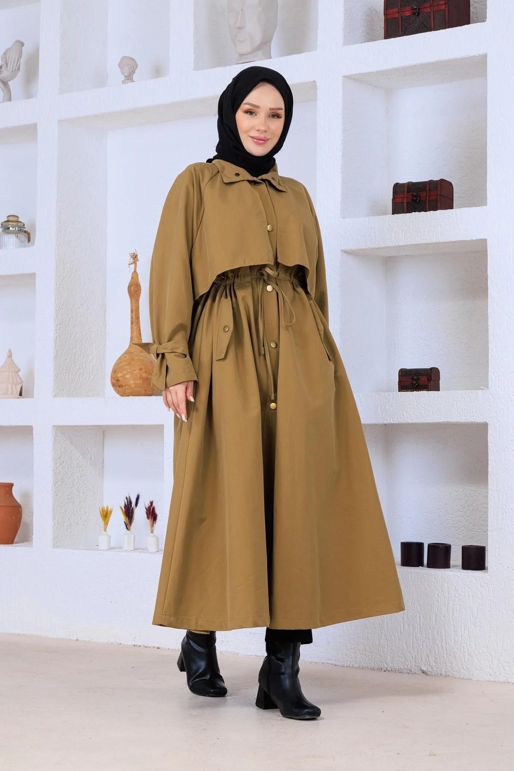 Esma Gündoğdu Loose Trenç Haki görsel 4