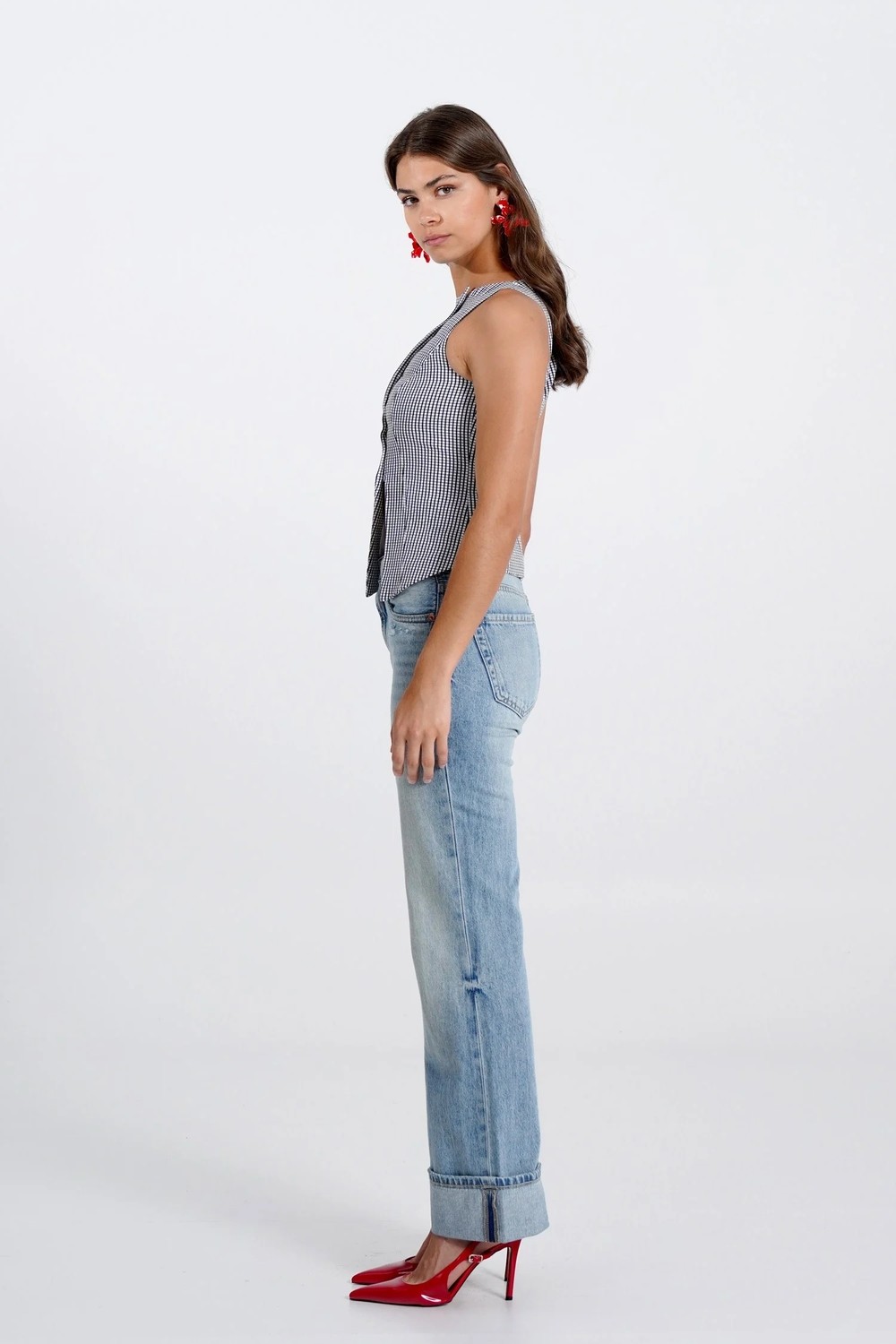 Thalure Kadın Lacivert Pötikare Kruvaze Slim Fit Yelek görsel 3