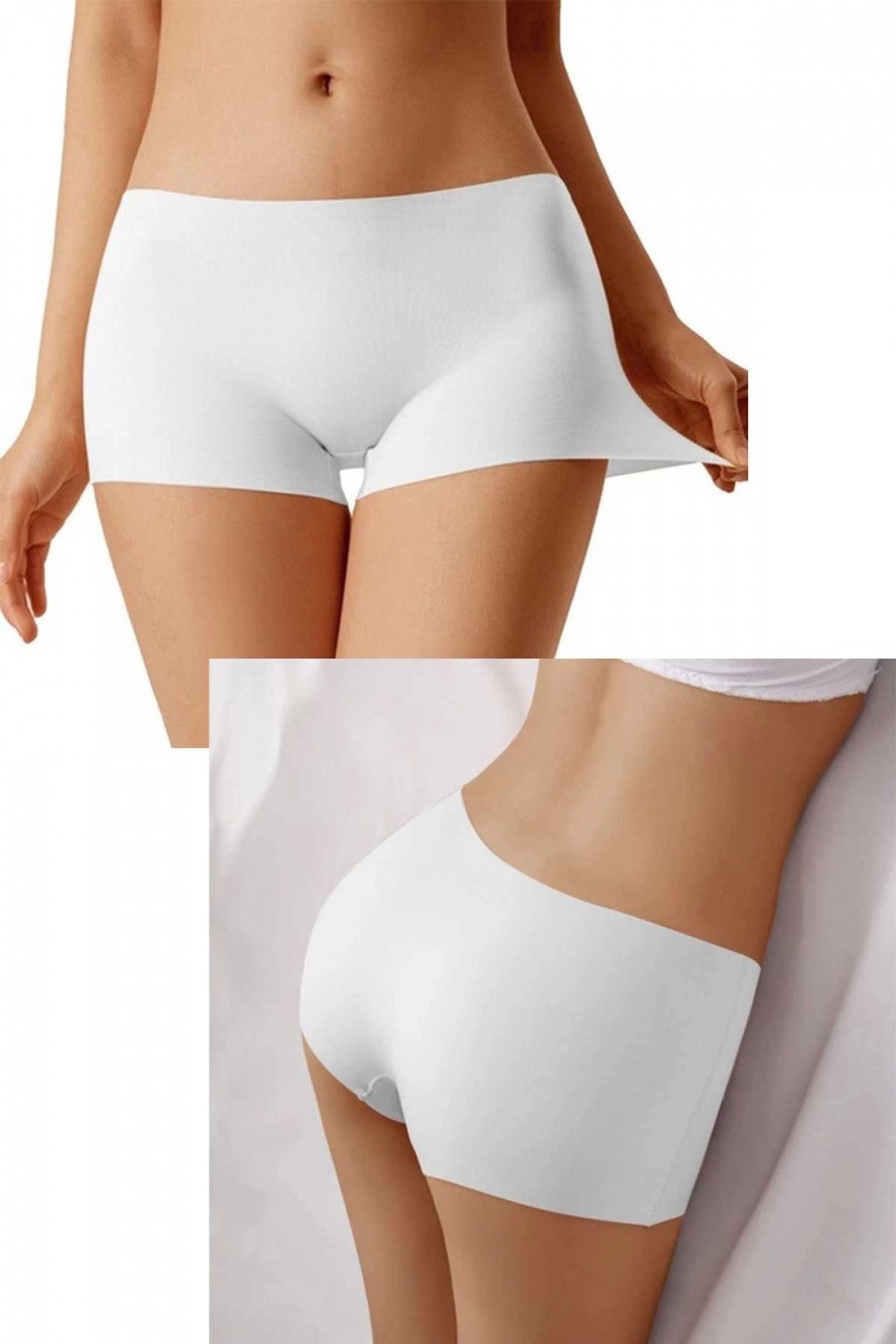 MiraLive 3 Adet Kadın Dikişsiz Görünmez Iz Yapmaz Mini Şort Boxer Siyah Beyaz Ten görsel 3
