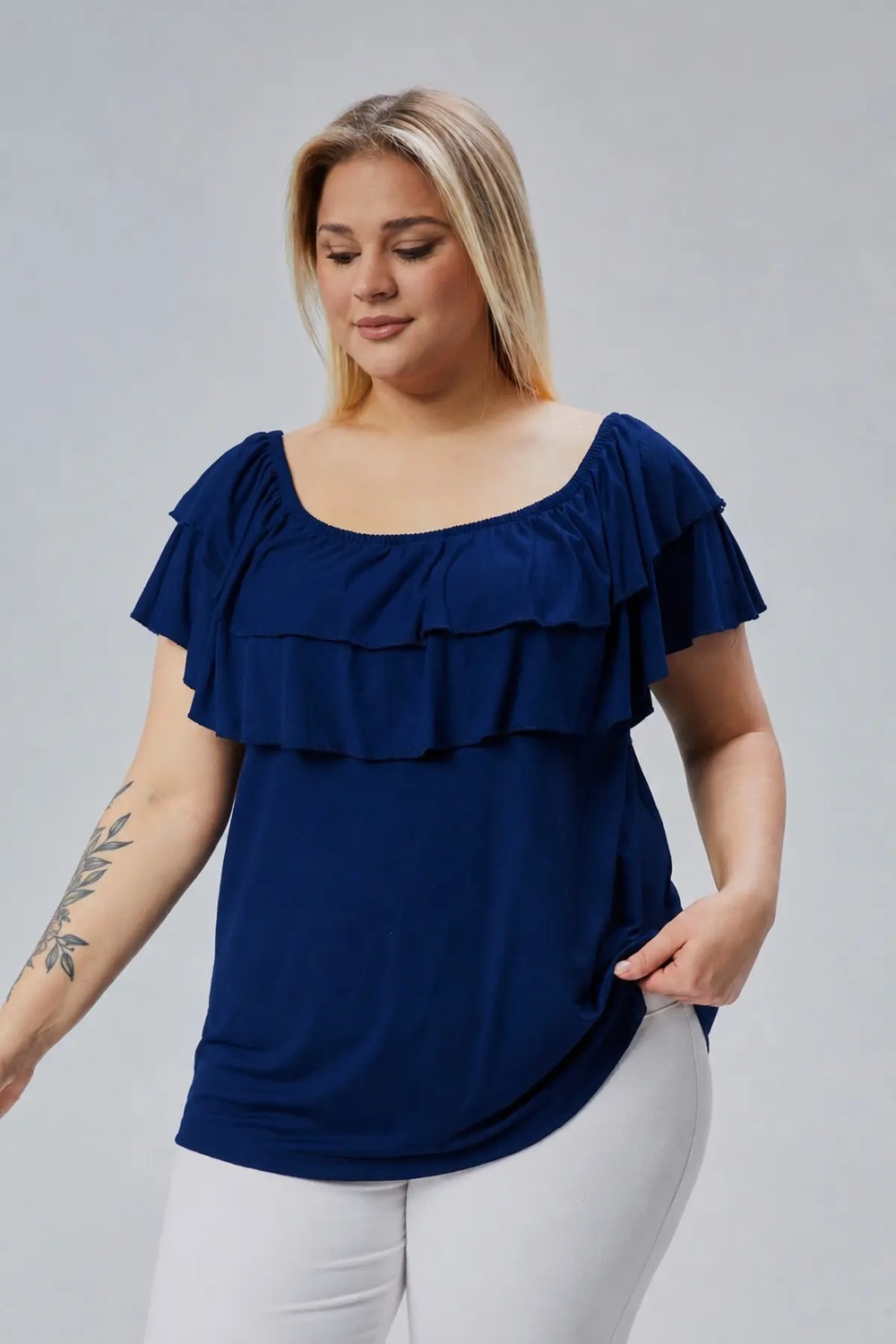 Curvy Trend Büyük Beden Madonna Yaka Viskon Bluz görsel 2