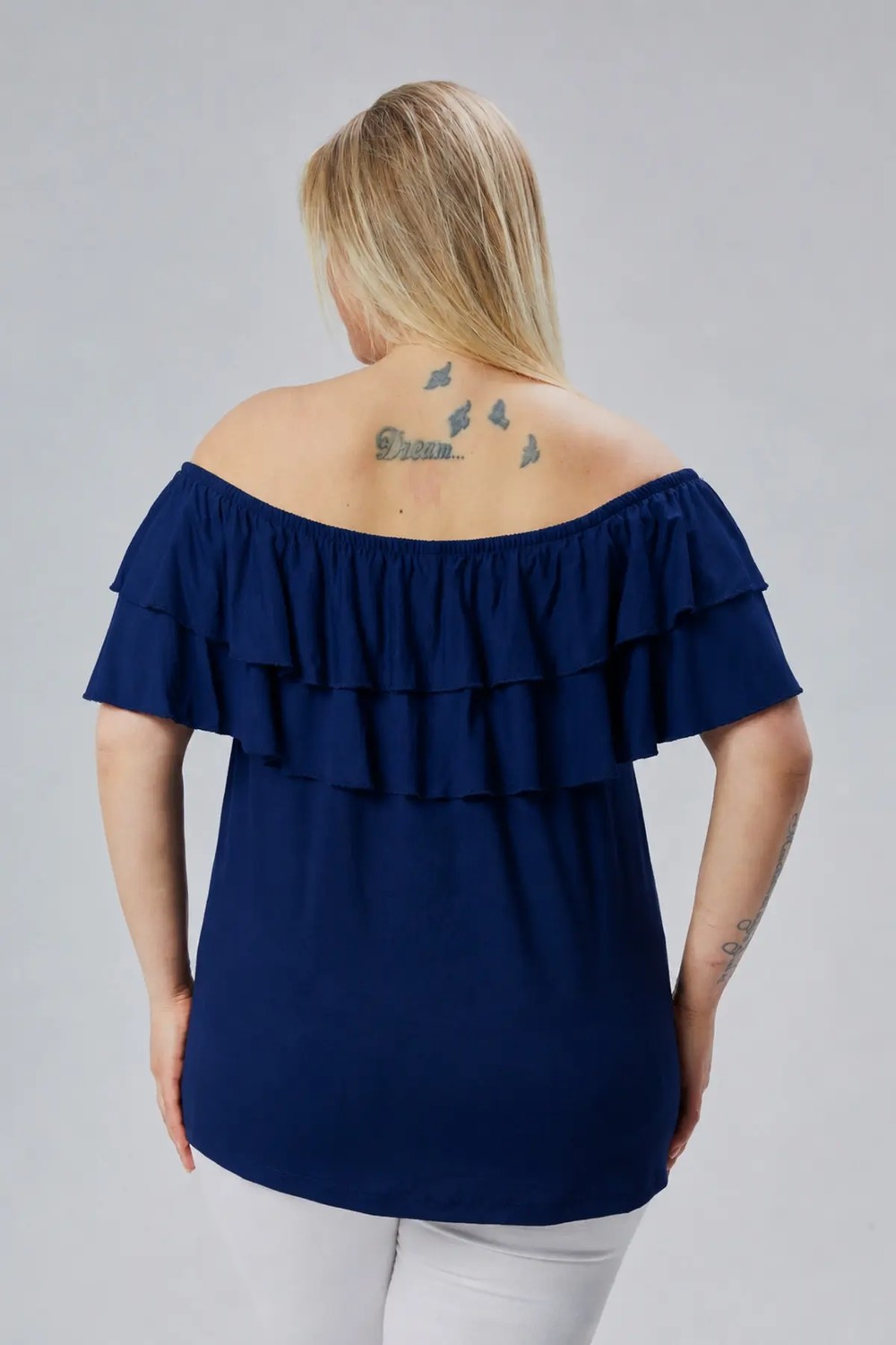 Curvy Trend Büyük Beden Madonna Yaka Viskon Bluz görsel 3