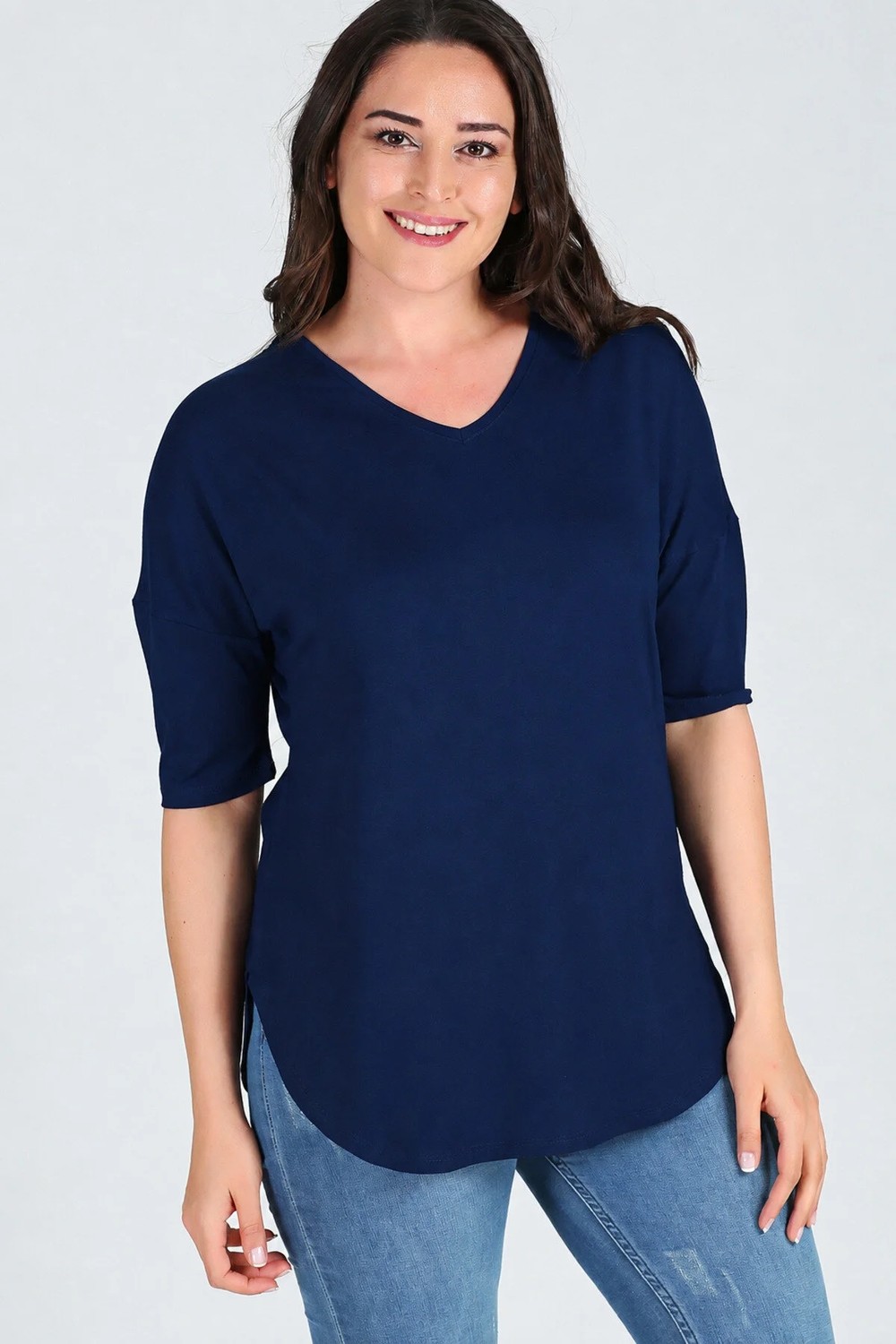 Curvy Trend Büyük Beden Yarım Kol Yan Yırtmaç Bluz