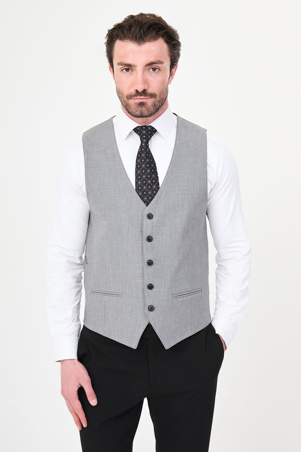 MCR Çizgili Slim Fit Klasik Erkek Yelek