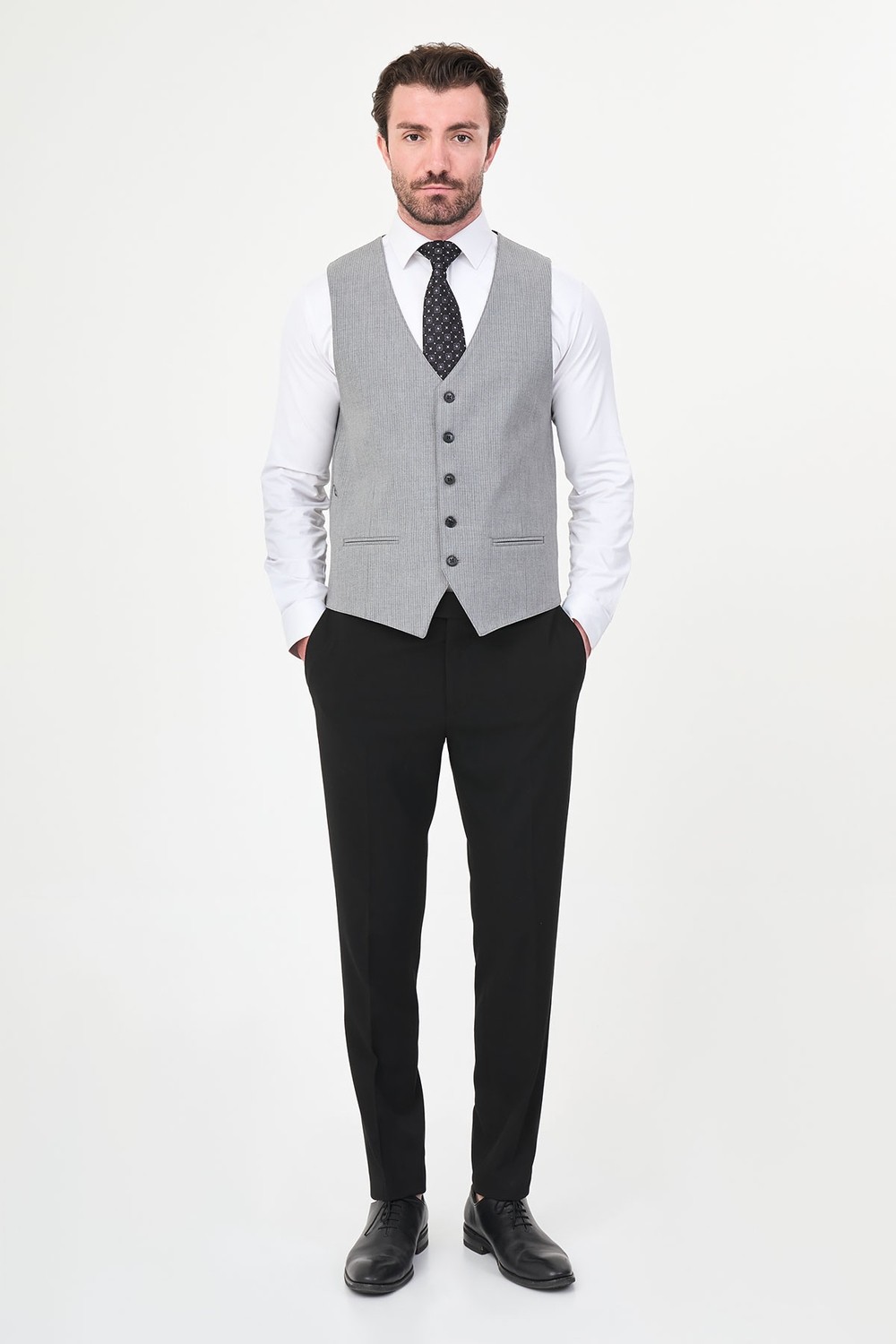 MCR Çizgili Slim Fit Klasik Erkek Yelek görsel 3