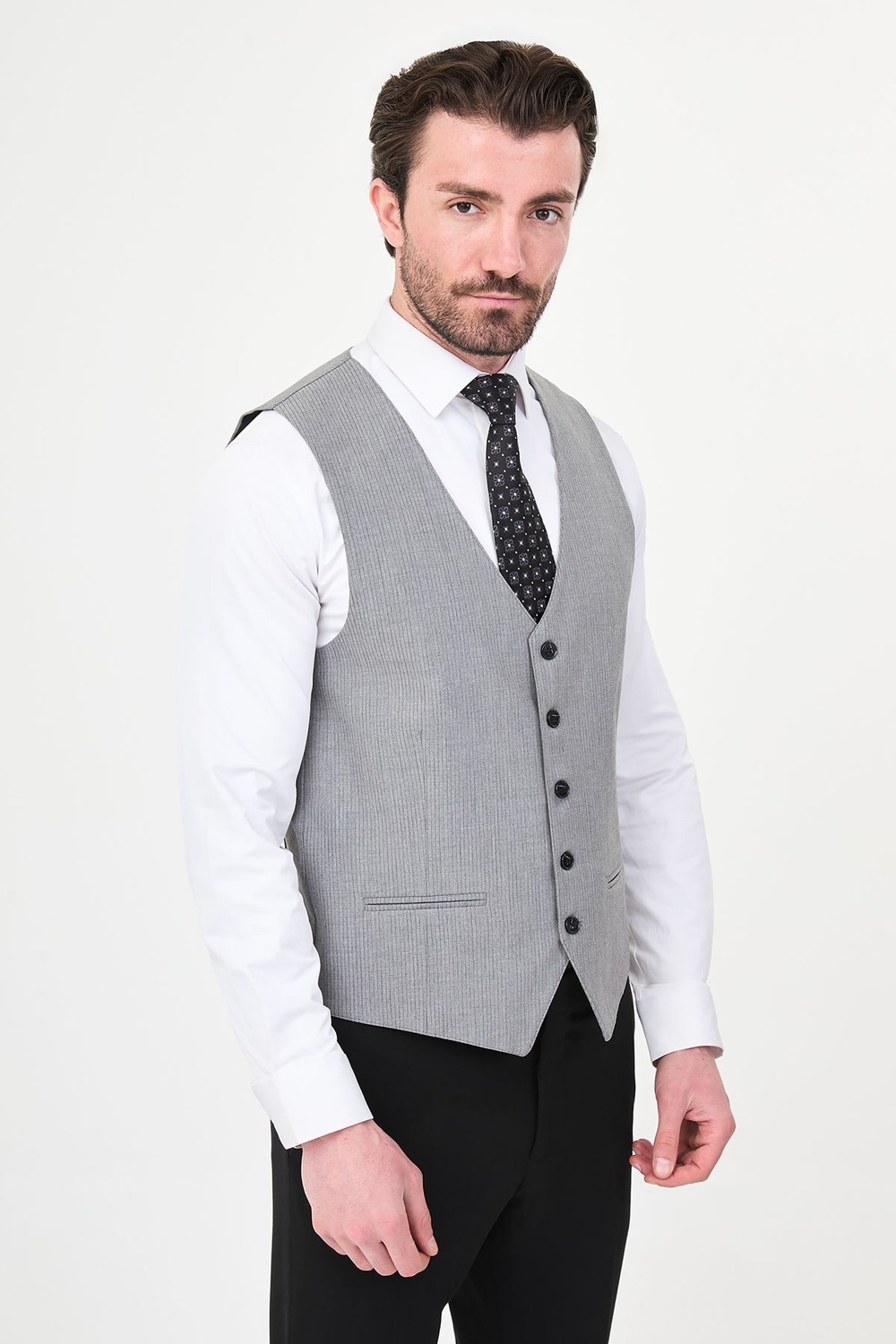 MCR Çizgili Slim Fit Klasik Erkek Yelek görsel 4