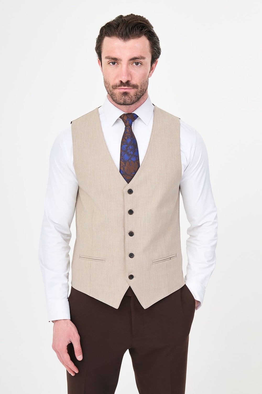 MCR Çizgili Slim Fit Klasik Erkek Yelek görsel 6
