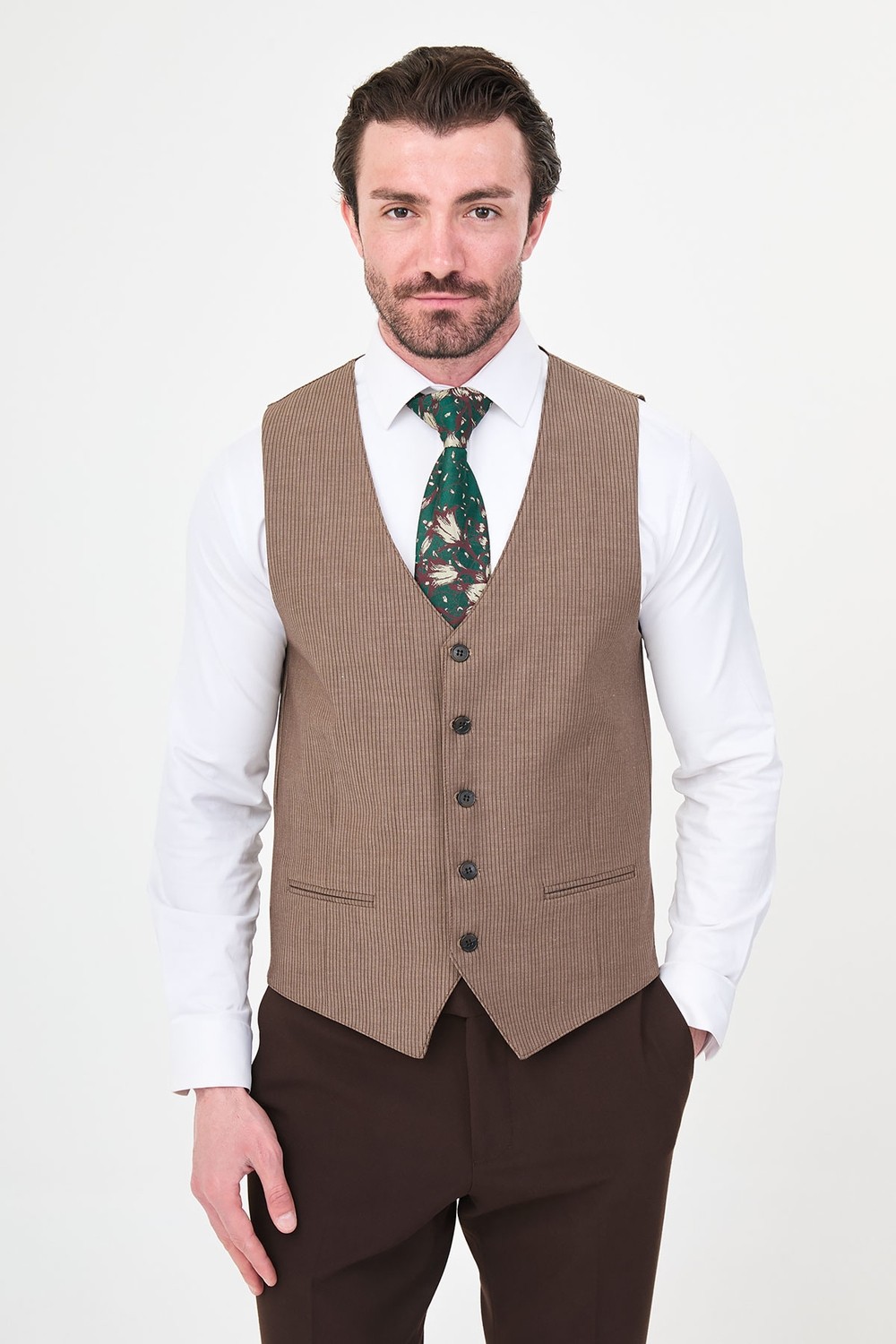 MCR Çizgili Slim Fit Klasik Erkek Yelek