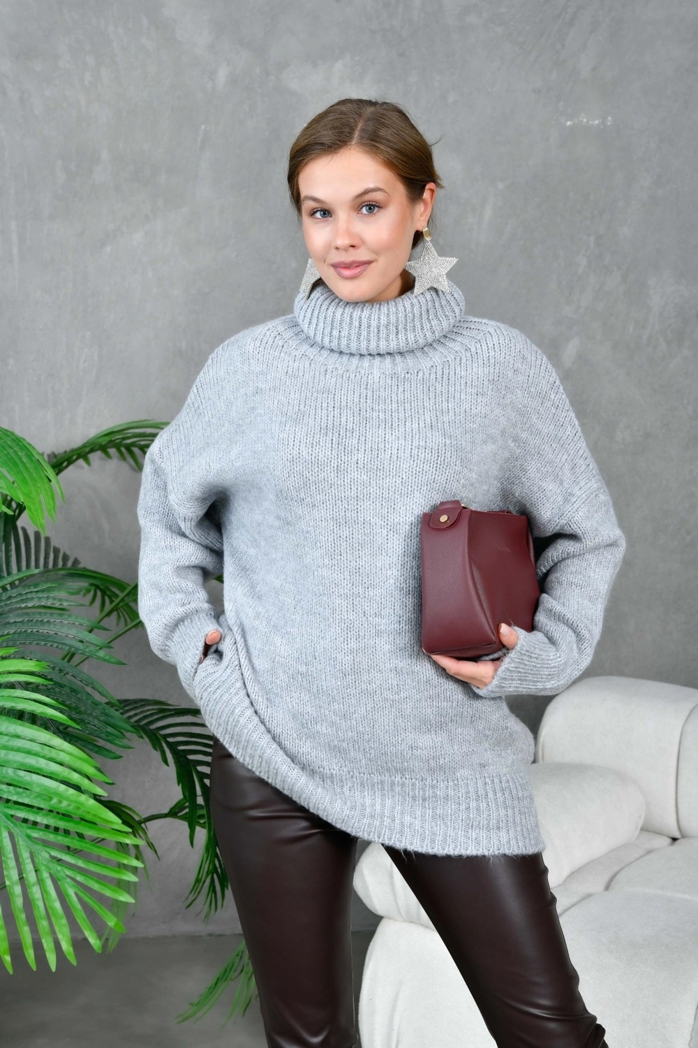 Parkkaron Kadın Balıkçı Yaka Kaşkorse Oversize Triko Tunik 223009 görsel 5