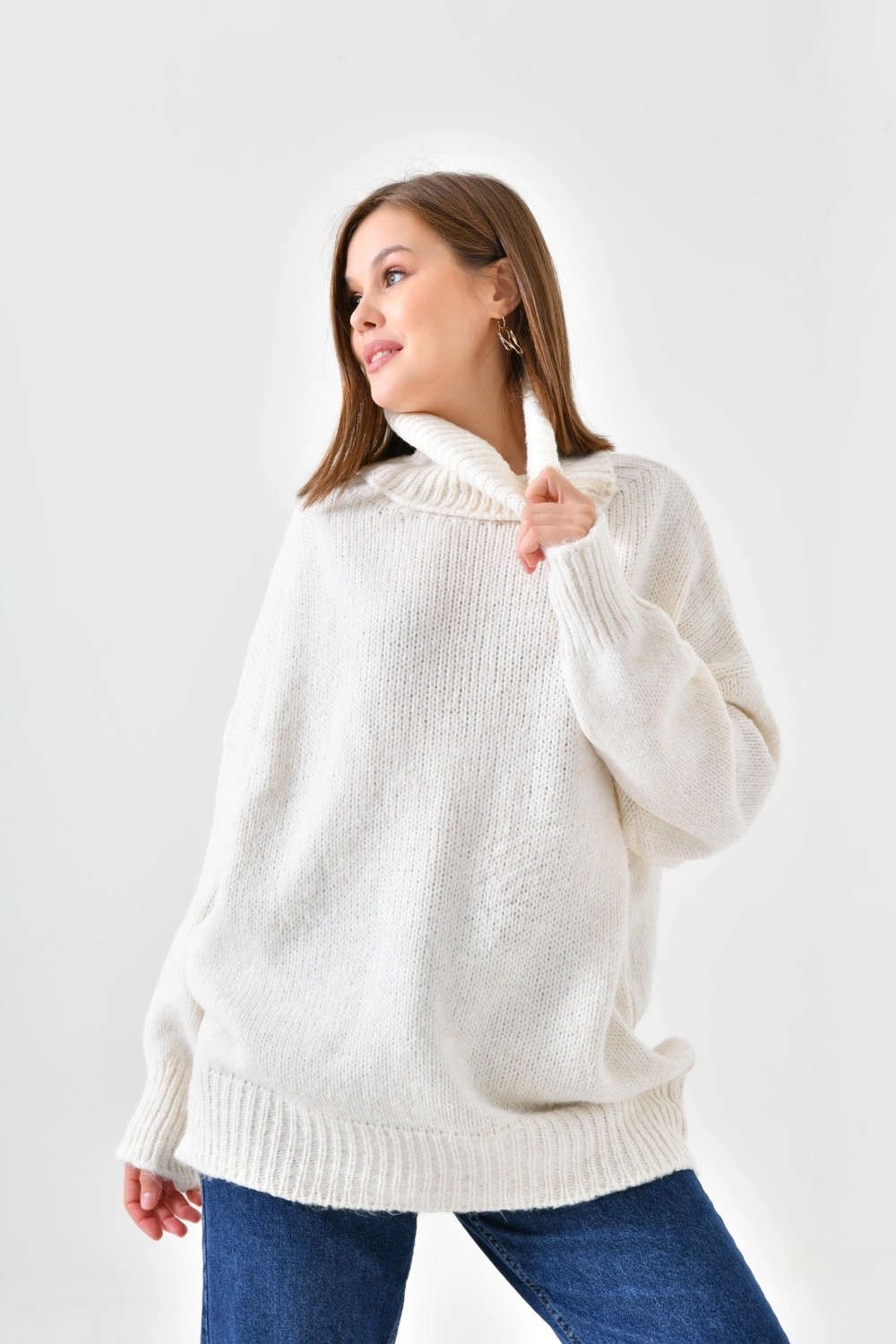 Parkkaron Kadın Balıkçı Yaka Kaşkorse Oversize Triko Tunik 223009 görsel 6