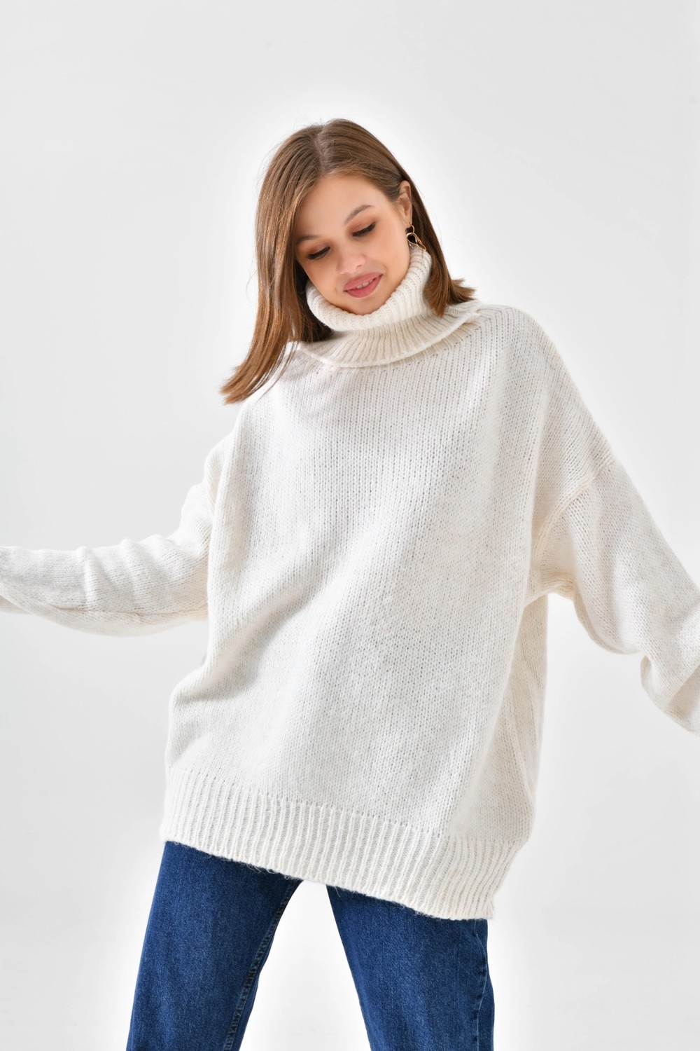 Parkkaron Kadın Balıkçı Yaka Kaşkorse Oversize Triko Tunik 223009 görsel 7