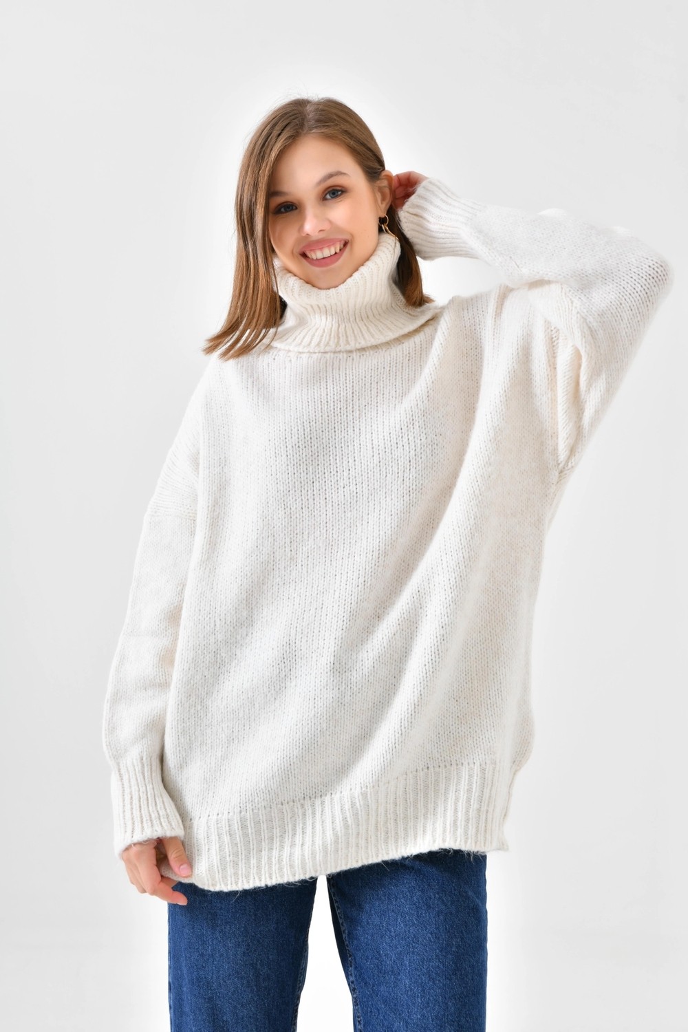 Parkkaron Kadın Balıkçı Yaka Kaşkorse Oversize Triko Tunik 223009 görsel 8