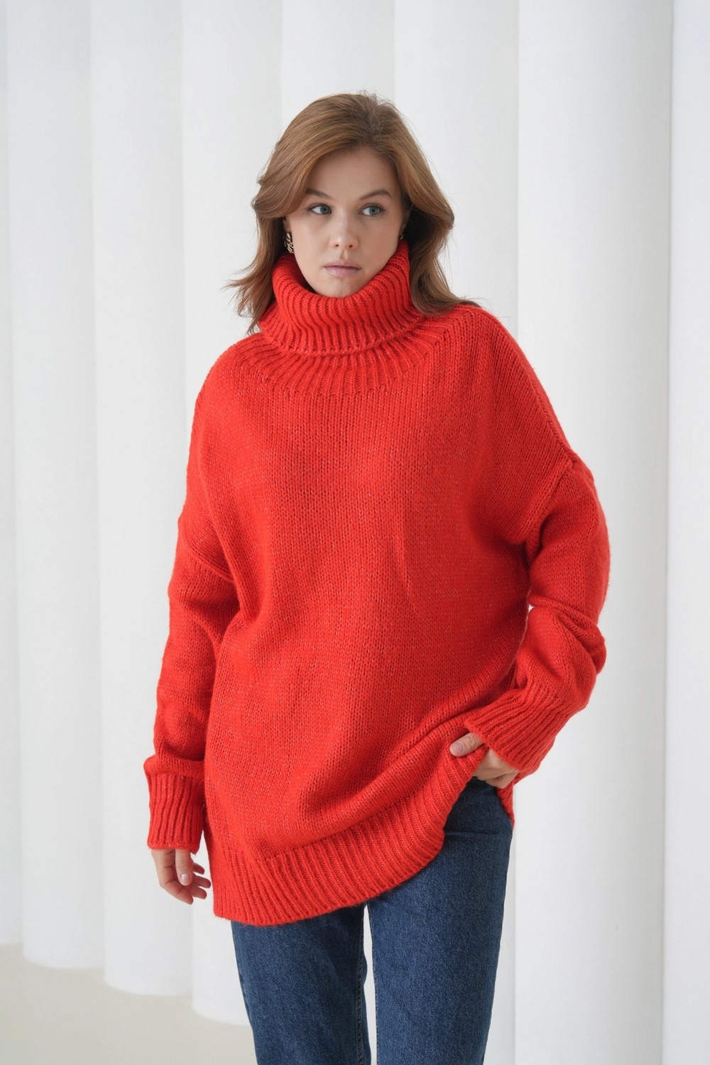 Parkkaron Kadın Balıkçı Yaka Kaşkorse Oversize Triko Tunik 223009
