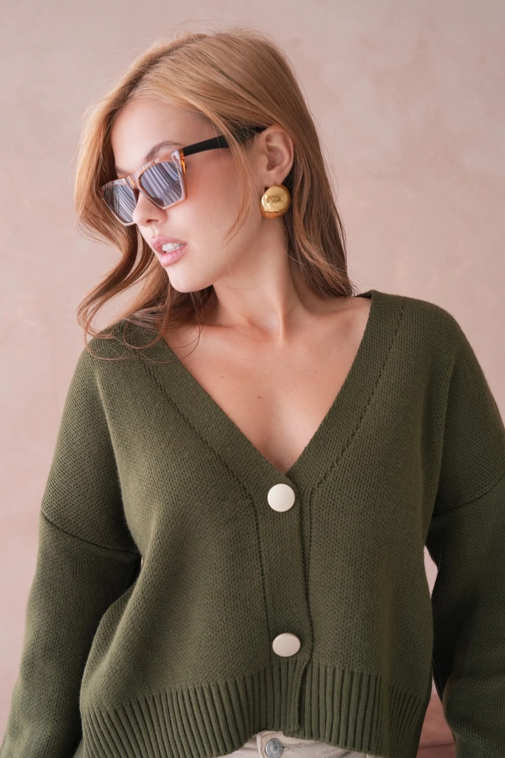 Parkkaron Kadın Polo Yakka Düğme Detay Oversize Triko Hırka görsel 2
