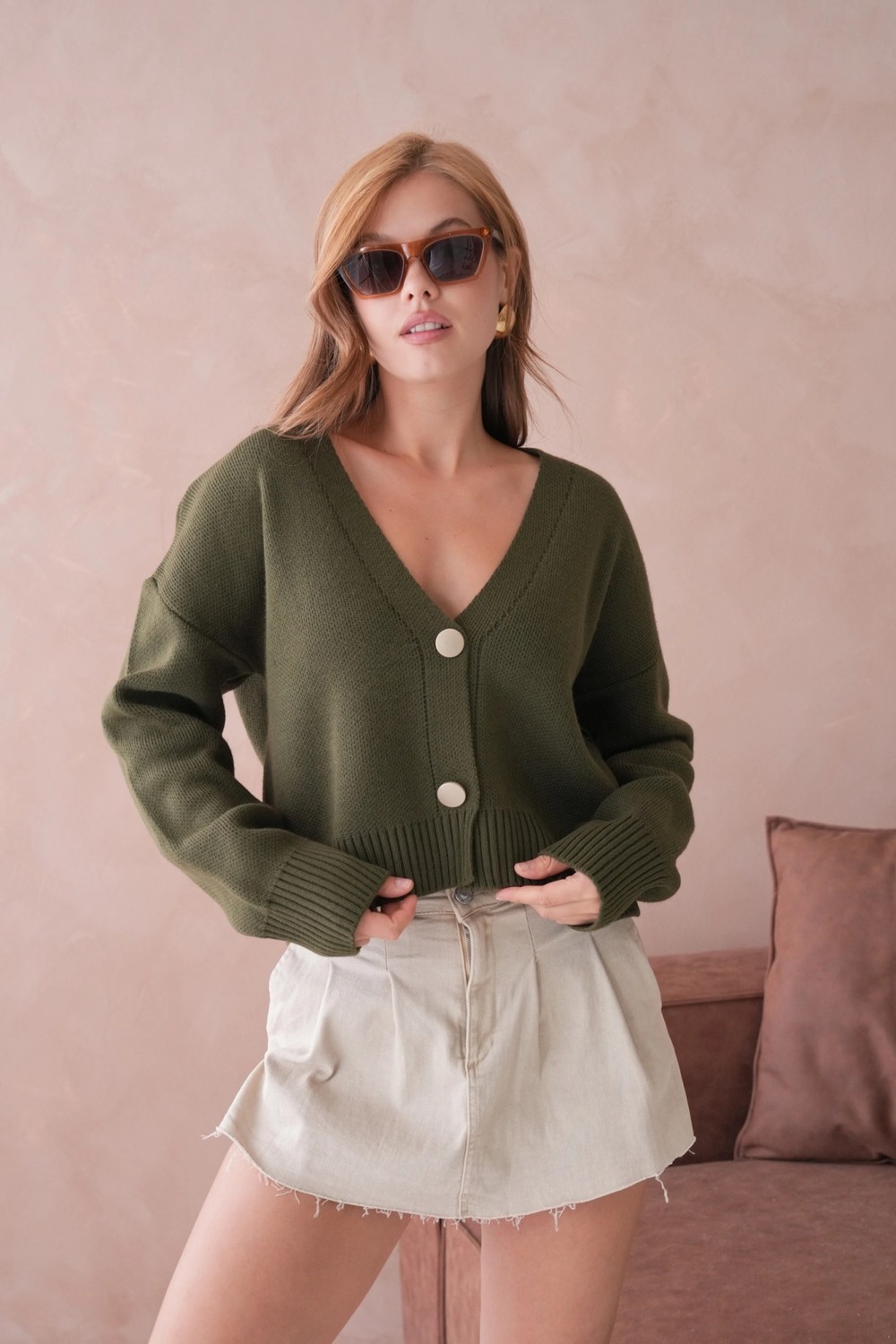 Parkkaron Kadın Polo Yakka Düğme Detay Oversize Triko Hırka görsel 3