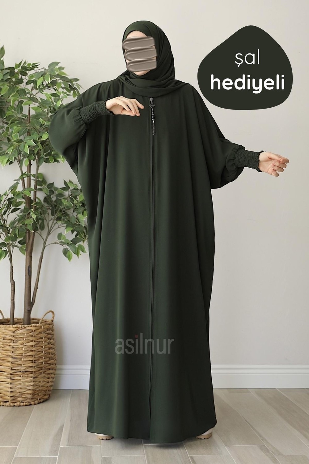 Asilnur Ebru Yarasa Kollu Ferace Şal Hediyeli Takım Siyah