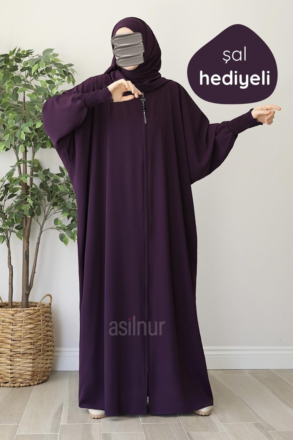 Asilnur Ebru Yarasa Kollu Ferace Şal Hediyeli Takım Siyah