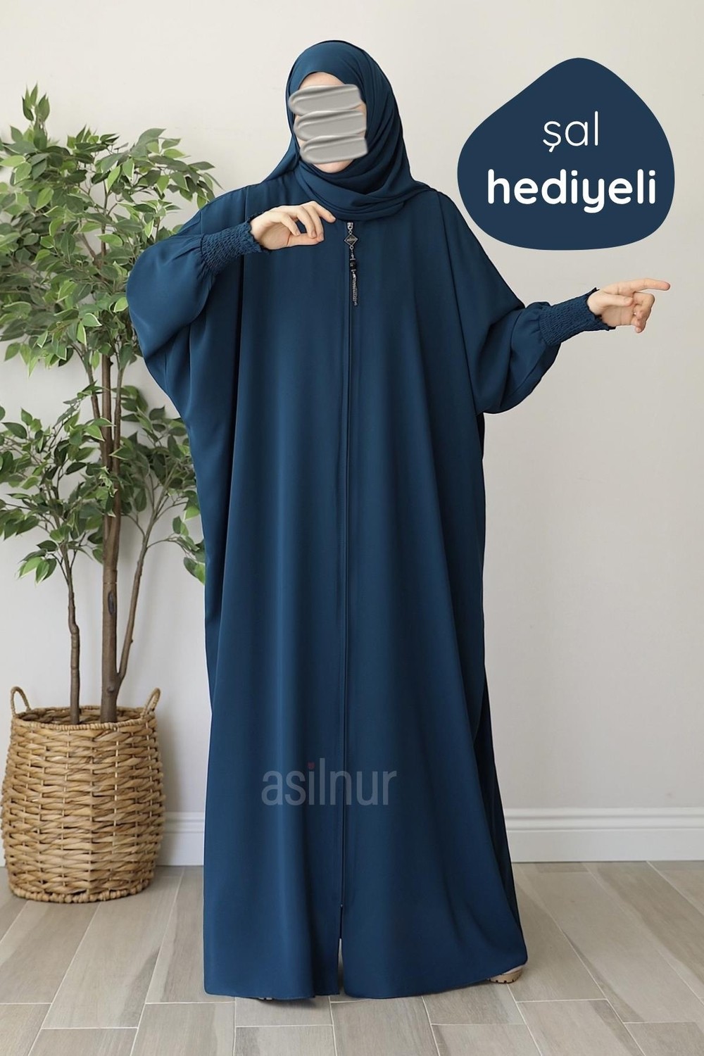 Asilnur Ebru Yarasa Kollu Ferace Şal Hediyeli Takım Siyah