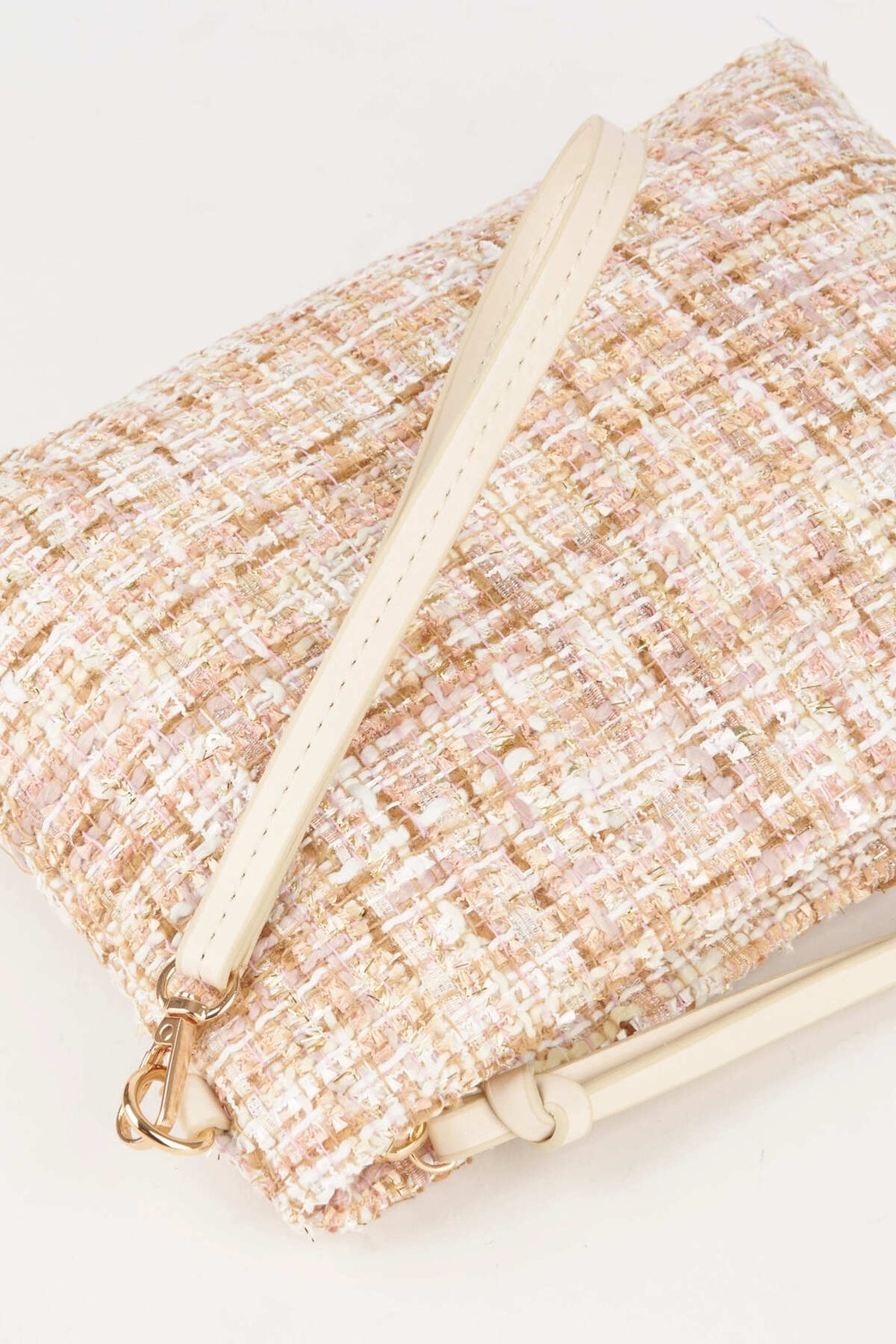 Vivaq Kadın Bellis Tweed Krem-Pudra Astarlı Bilek Askılı Portföy El ve Clutch Çanta