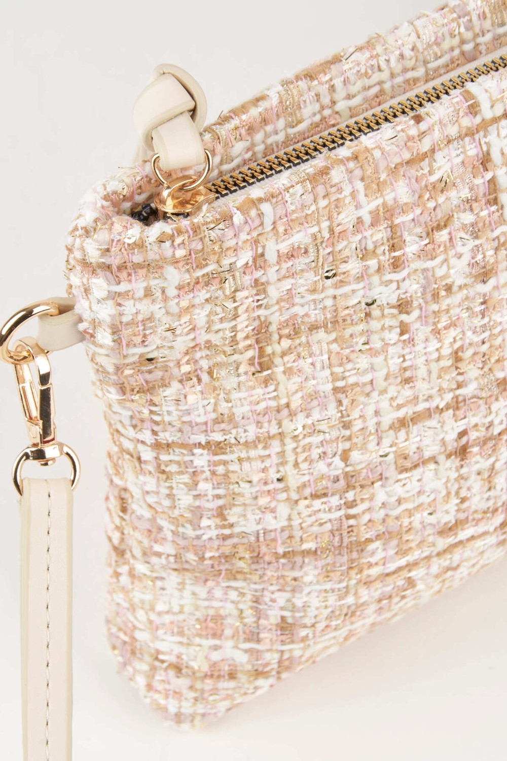 Vivaq Kadın Bellis Tweed Krem-Pudra Astarlı Bilek Askılı Portföy El ve Clutch Çanta görsel 2