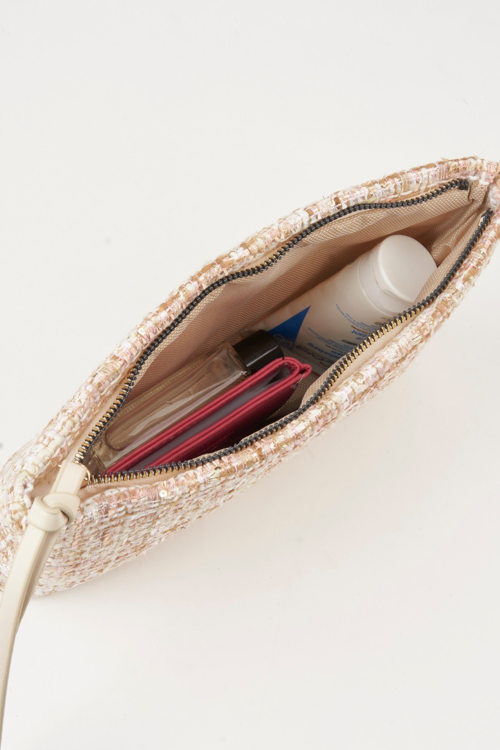 Vivaq Kadın Bellis Tweed Krem-Pudra Astarlı Bilek Askılı Portföy El ve Clutch Çanta görsel 5